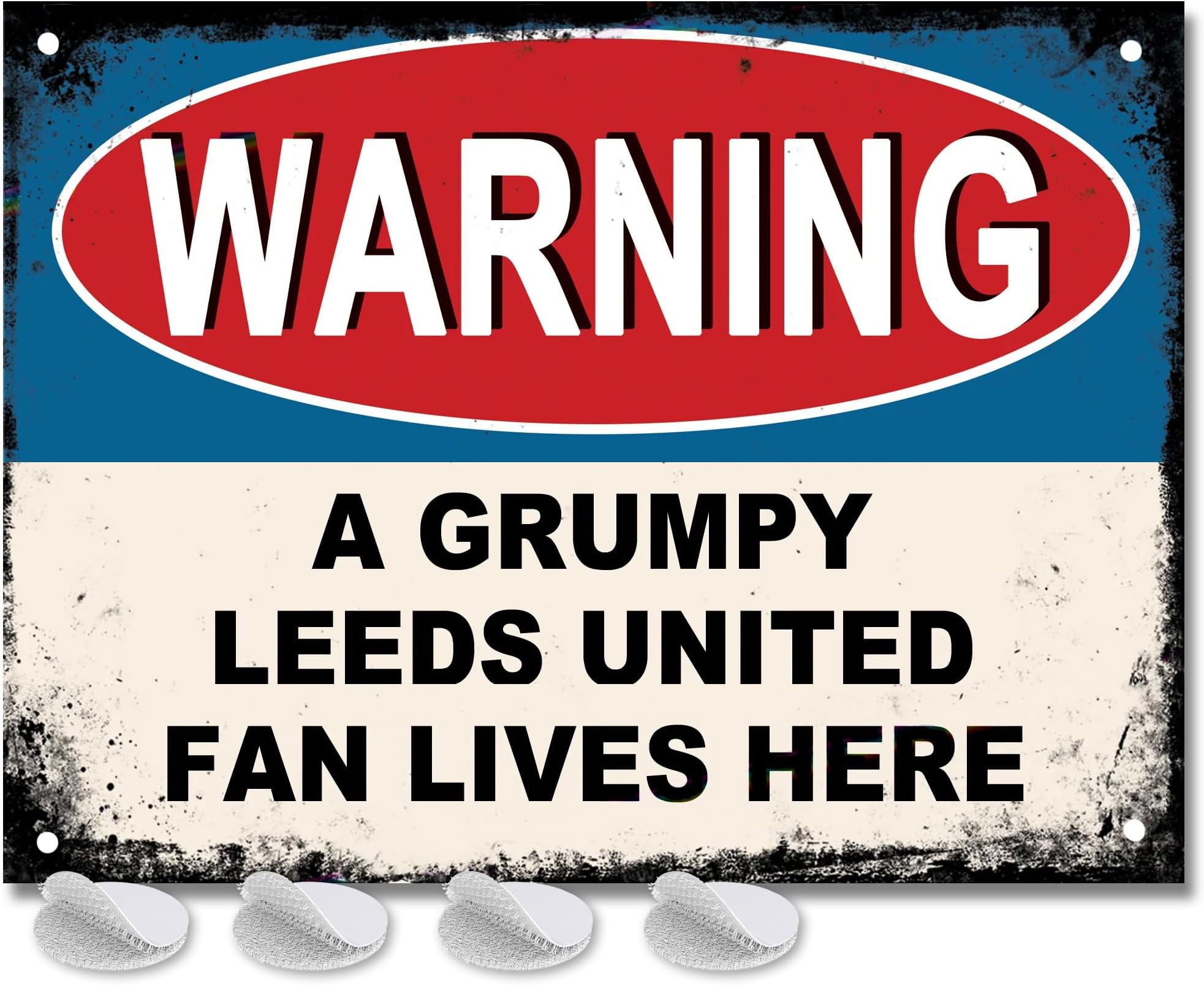 Leeds United Gifts for Men - or Boys Funny LUFC Football Grumpy Fan Lives Here Metal Sign, Mens Metal Poster for Dads FC Man Cave or Home Bar Signs
