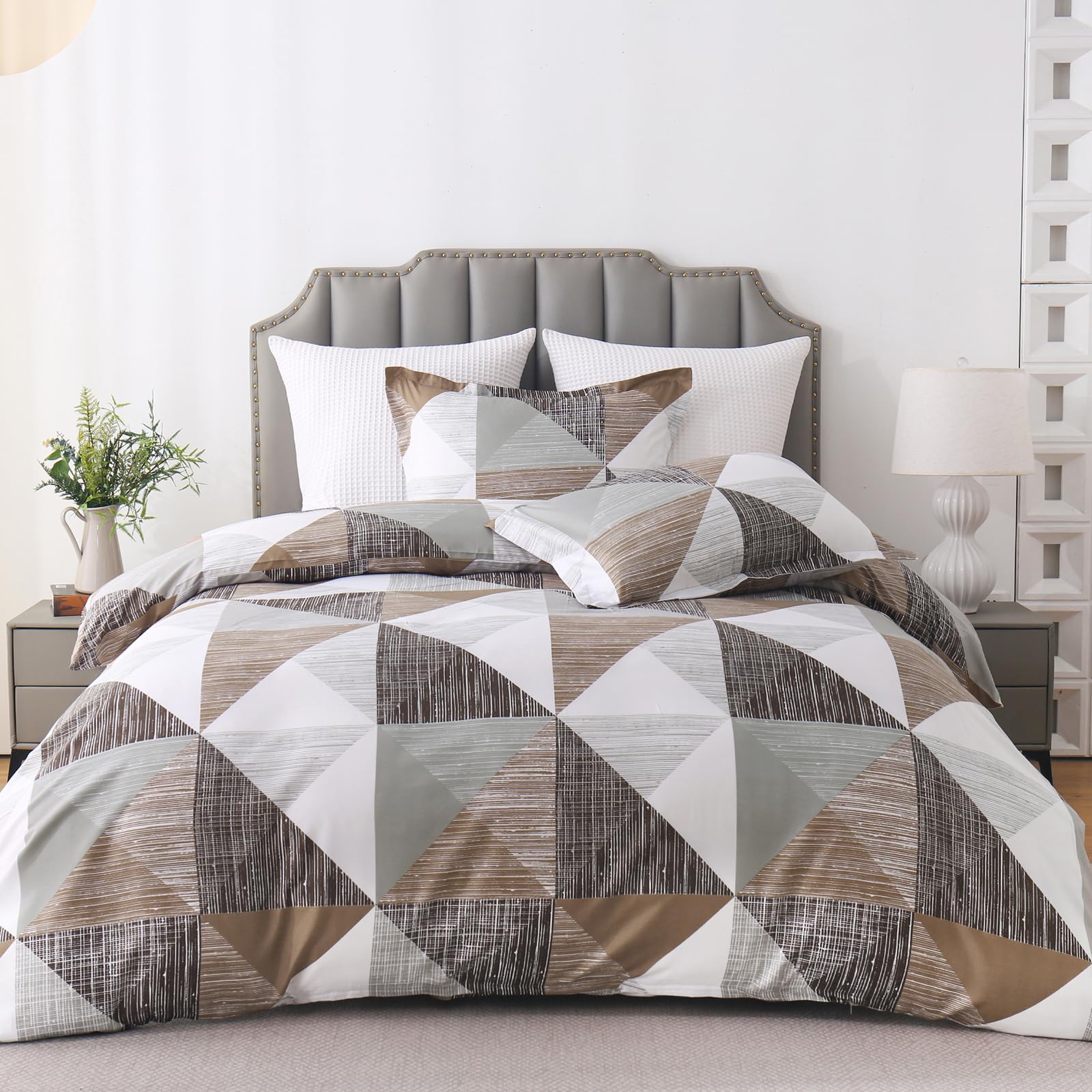 WONGS BEDDING Duvet Cover Set King Size Geometry Beddding Set with pillowcases for Teens Adults Soft Microfiber Polyester Geometry Quilt Set, Yellow, 220x230cm