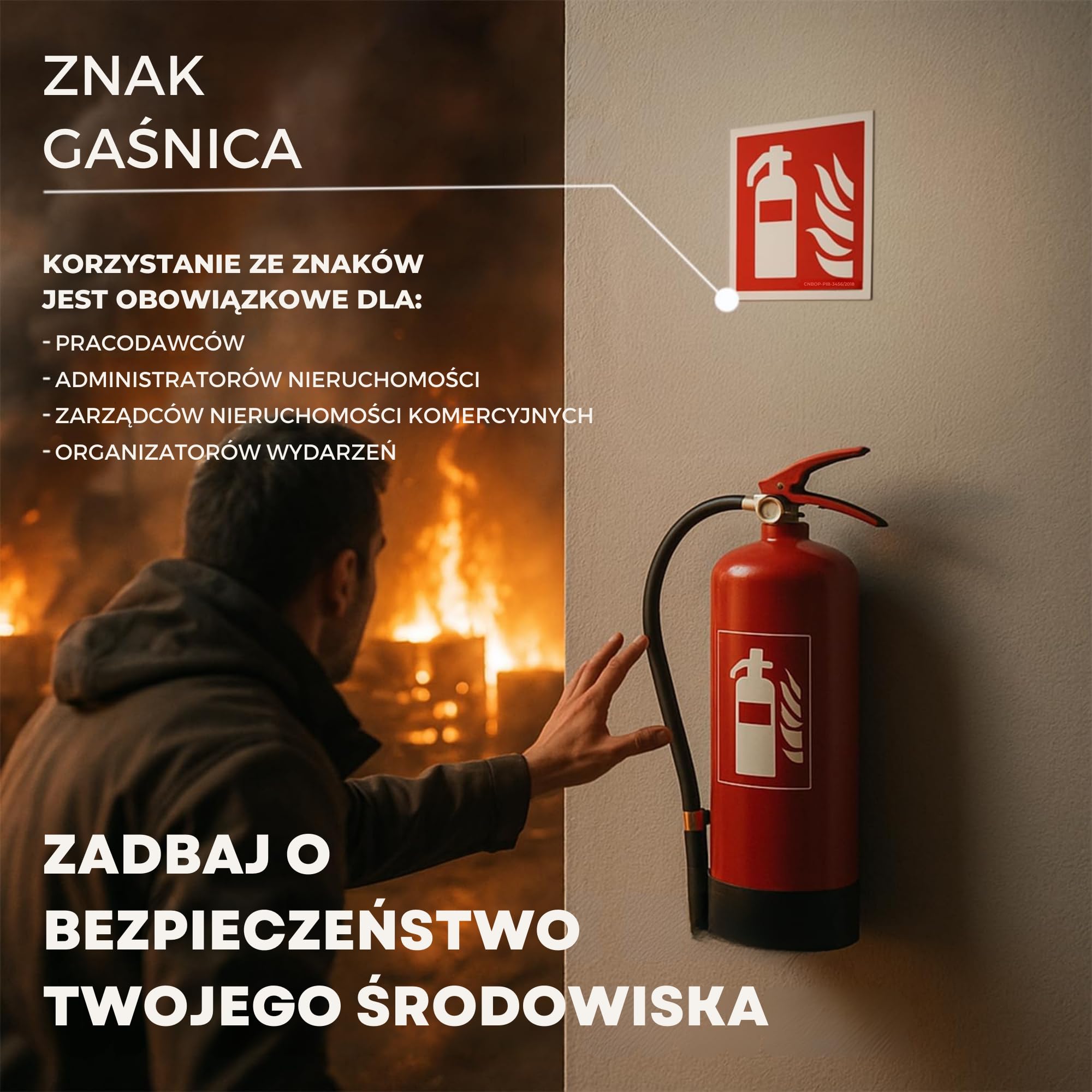 Naklejka „Gaśnica” z PVC [10 × 10 cm] | Samoprzylepna, zgodna z normą DIN EN ISO 7010 | Piktogram przeciwpożarowy | Do wnętrz i na zewnątrz | Odporna na warunki atmosferyczne