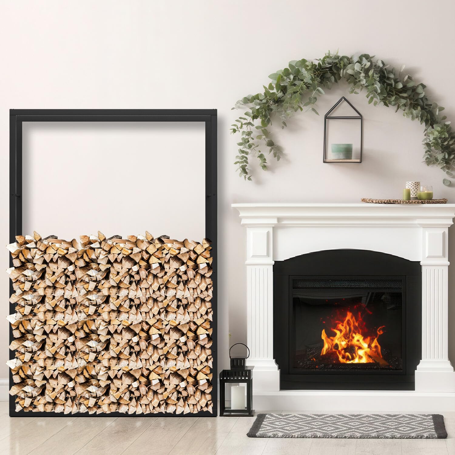 100x100x25cm Kaminholzregal Brennholzregal Feuerholzregal Holzhalter Kaminholzregal Aussen Metall Schwarz Kaminholzständer Stapelhilfe für Feuerholz Holzlager
