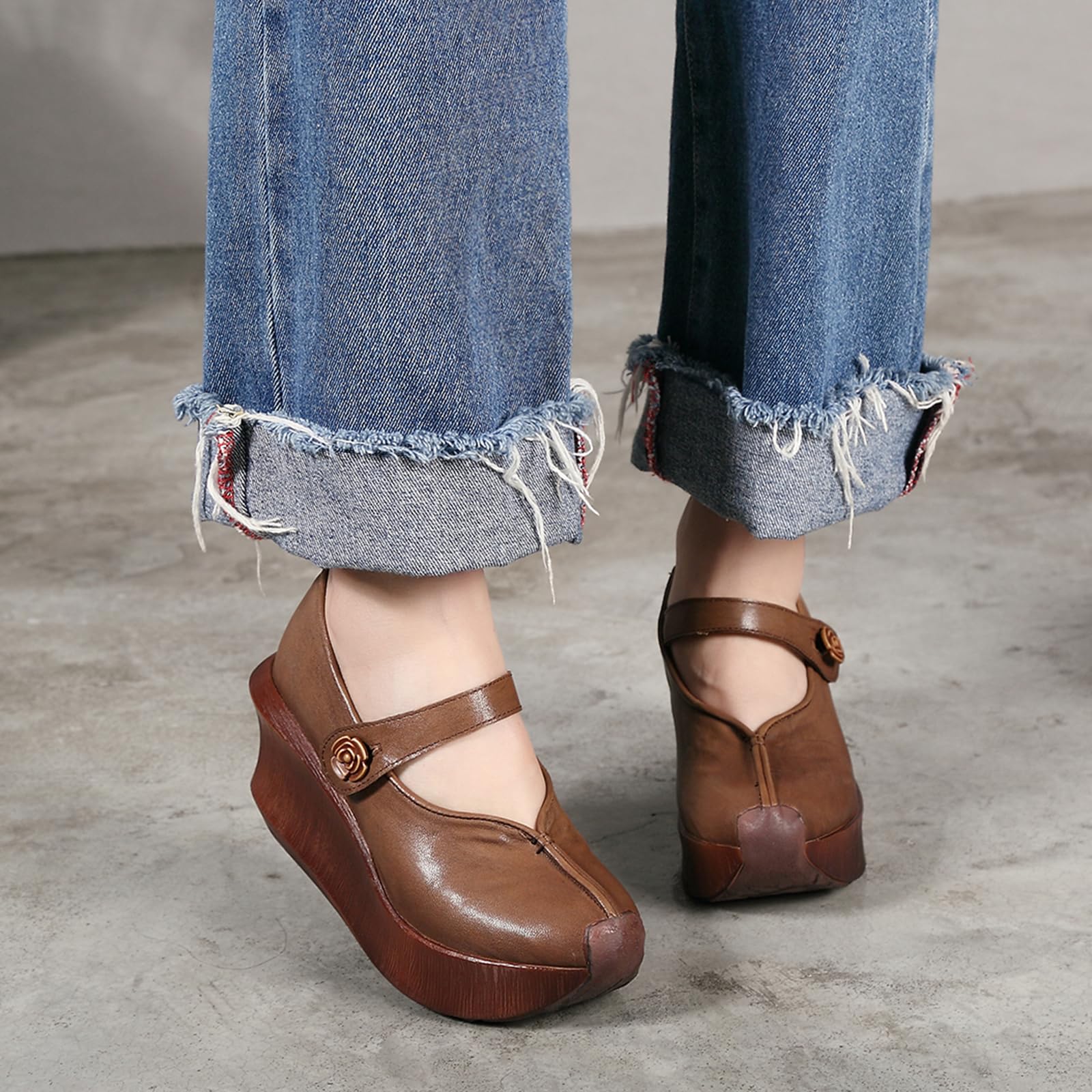Zapatos Mary Jane Cuero Mujer Casual cuña | viajes de vacaciones, paseos campestres, ocasiones de compras, conjuntos diarios, forma de punta clásica