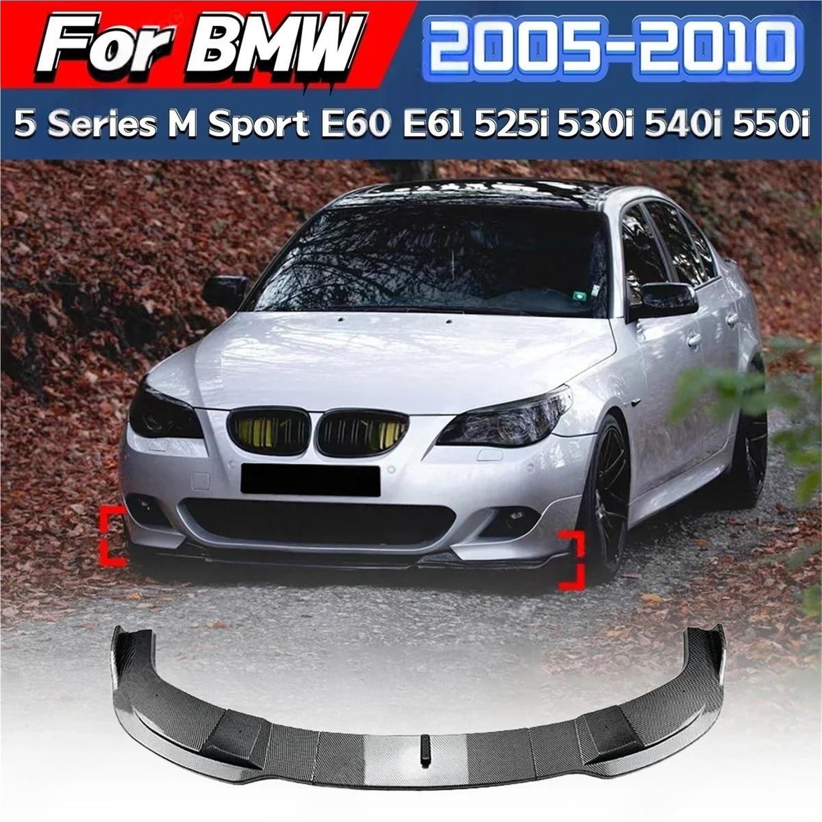 Kompatybilny z BMW serii 5 M Sport E60 E61 525i 530i 540i 550i 2005 2006 2007 2008 2009 2010 ostrze przedniego zderzaka dokładka przedniego zderzaka Splitter(Carbon Look)