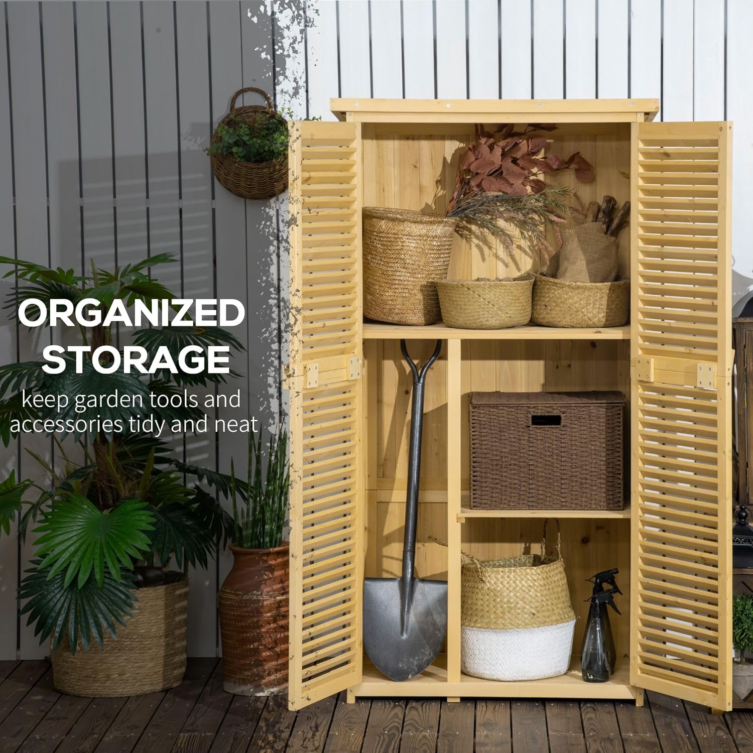 Outdoor Storage Shed with Asphalt Roof and Lockable Doors