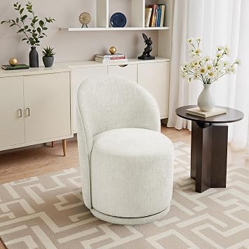Chenille Swivel Barrel Dining Chairs, Fully Assembled, Light Sand