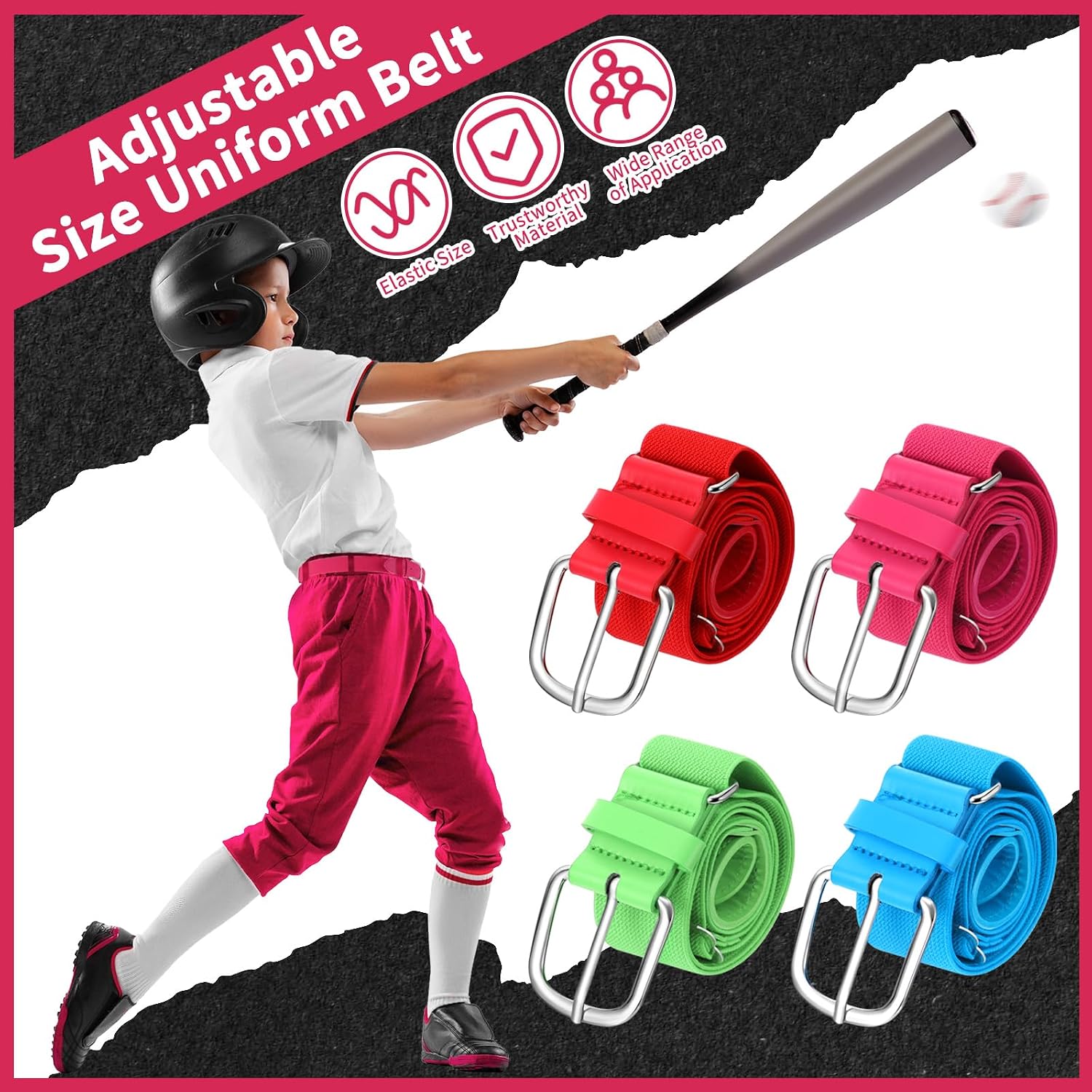 Panitay Youth Baseball/Softball Belt PU Leather Elastic Adjustable Uniform Belt Waist Belt for Boys Girls Youth