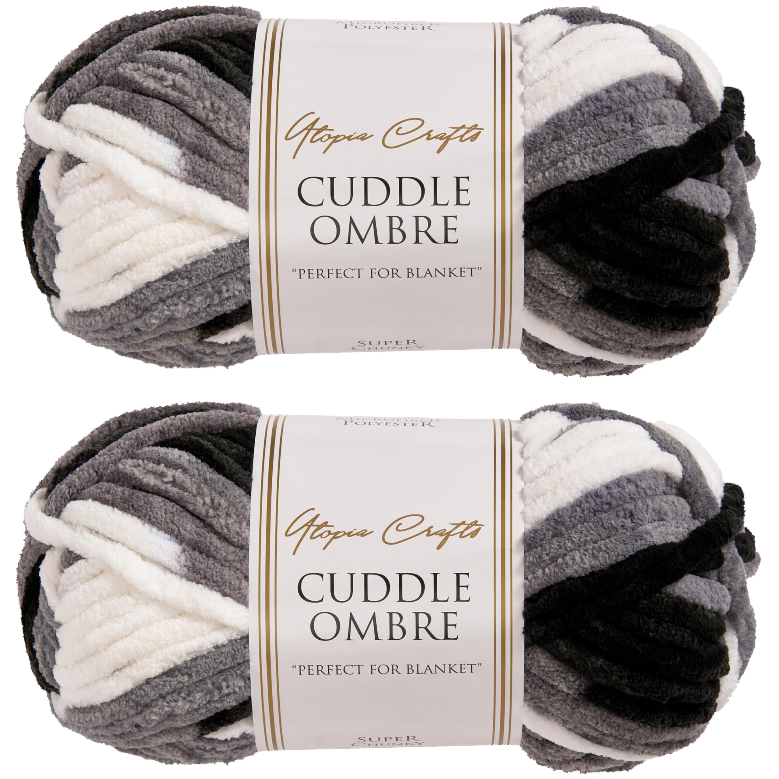 Utopia Crafts Cuddle Ombre Super Chunky Chenille Soft Yarn for Knitting and Crochet (Monochrome Mist, 2X 100g)
