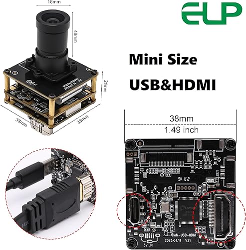 Miniatura 2 de ELP Módulo de cámara HDMI USB 4K Cámara de PC de visión nocturna para monitor de computadora con zoom digital simultáneo 2X y resolución de 8 mp,