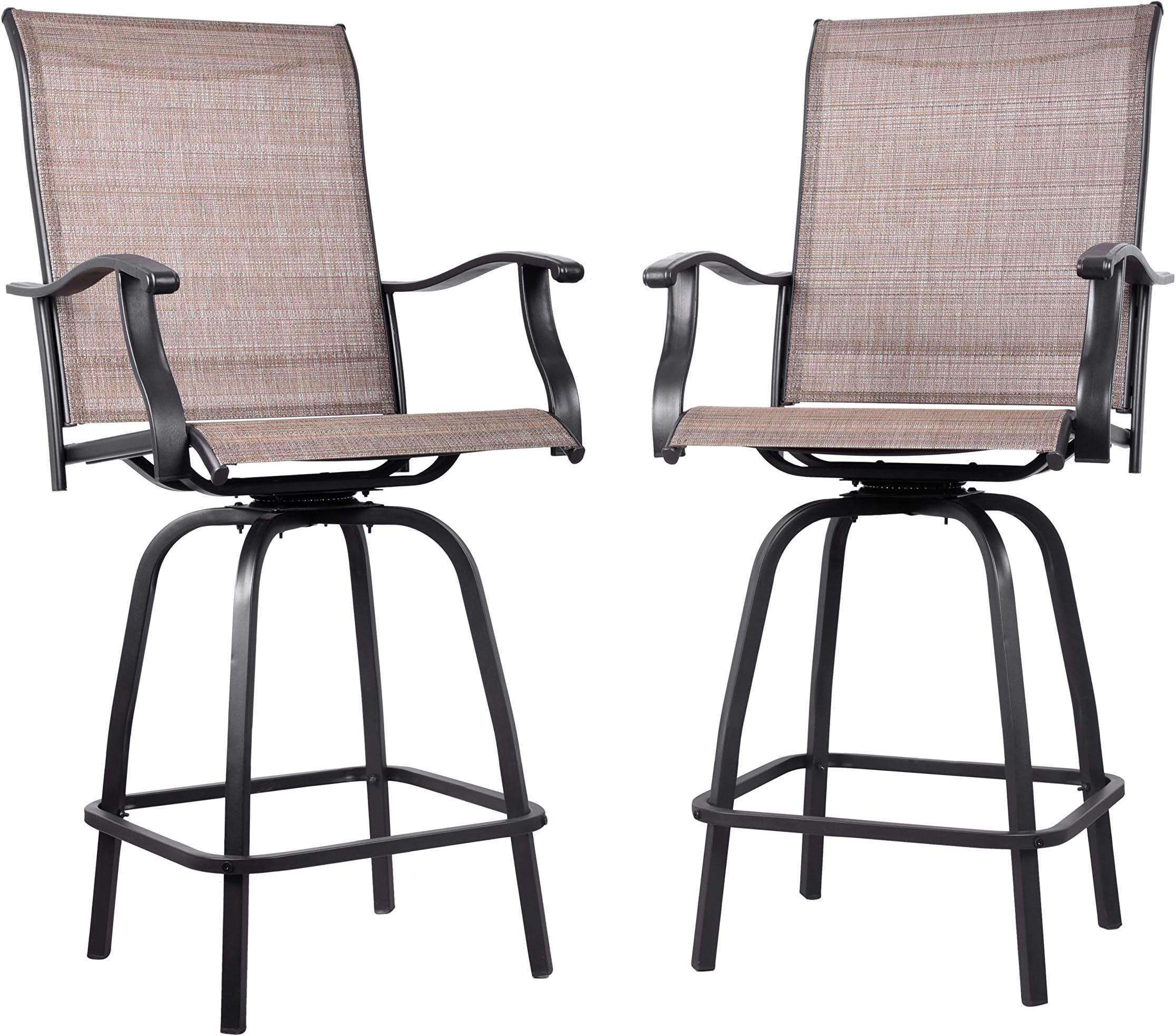 EMERIT Outdoor Swivel Bar Stools Bar Height Patio Chairs (Light Brown (Set of 2))