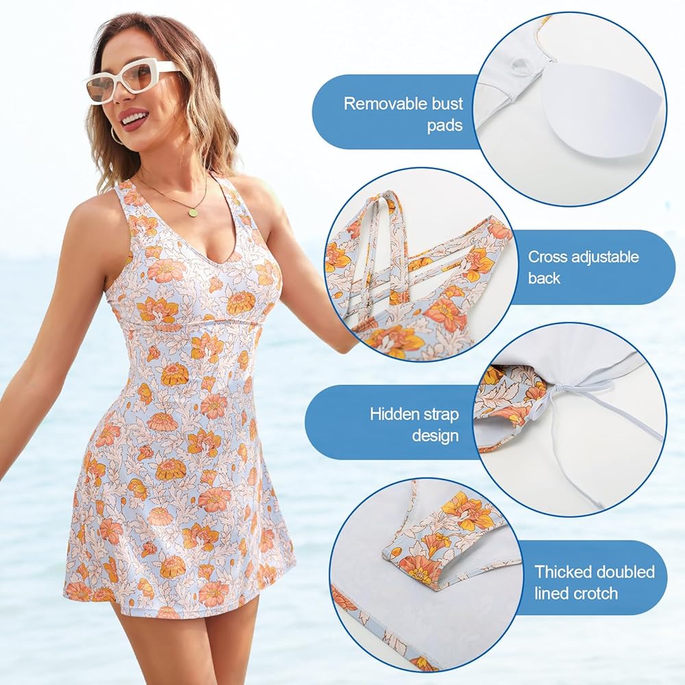 JASAMBAC Bathing Suit for Women A Line Tummy Control One