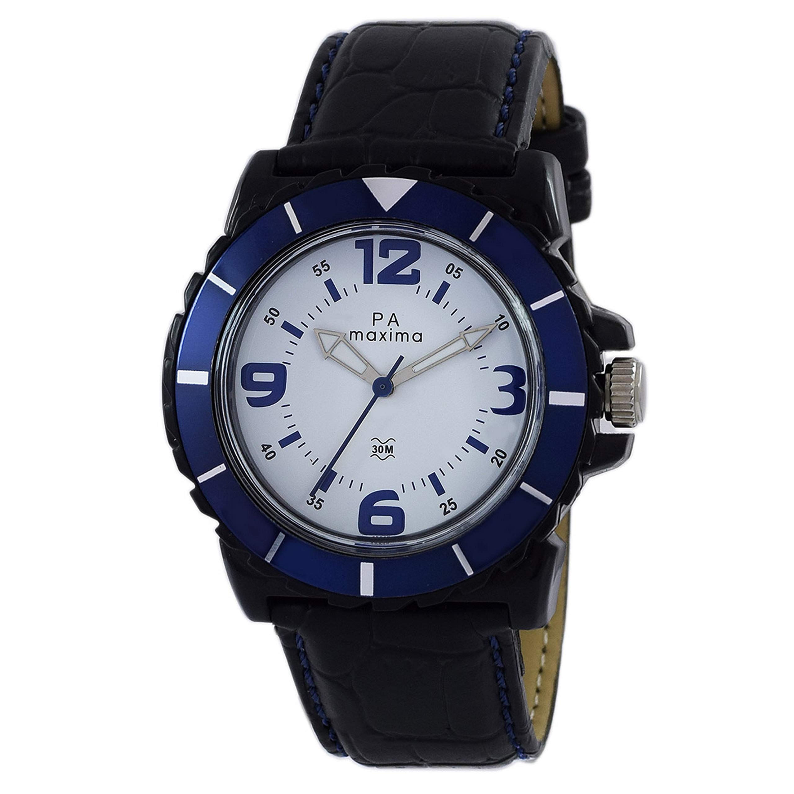 MaximaLeather Analog White Dial Men Watch-O-45845Lpgw, Black Band