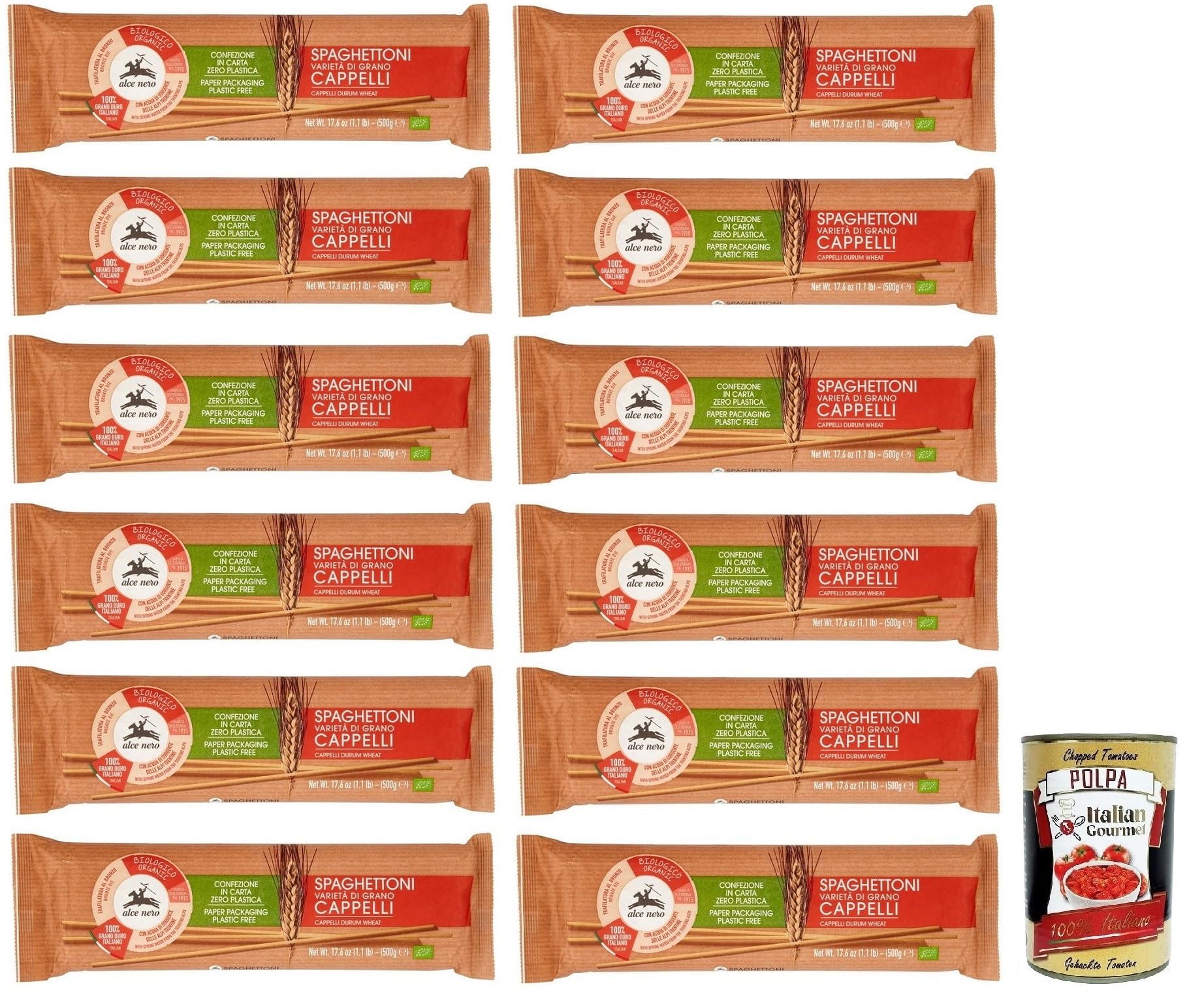 Alce Nero Pasta Spaghettoni Bio 500g + Polpa di Pomodoro 400g