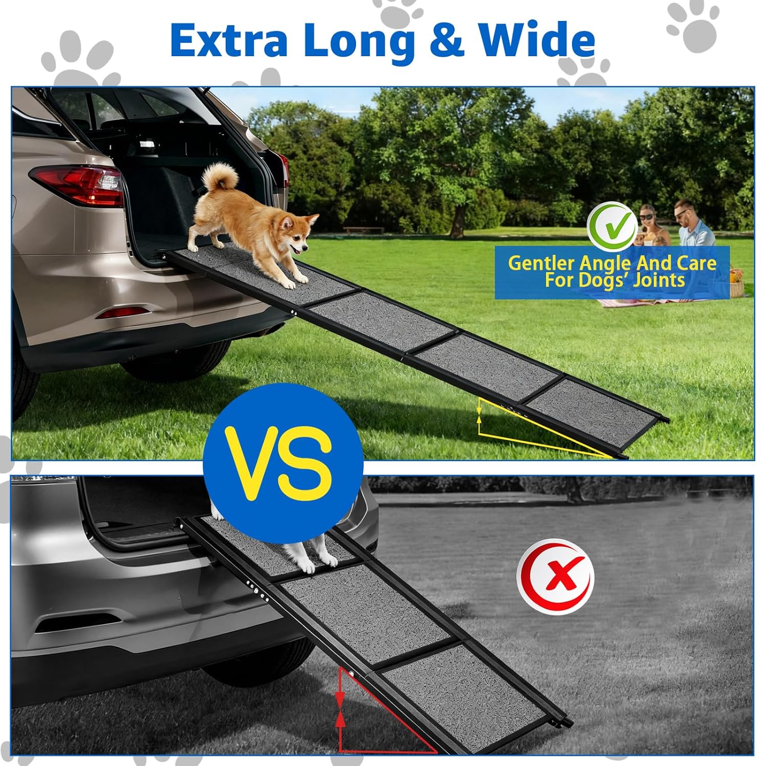 Dog Ramp for Car, Foldable Dog Ramps with Non-Slip Rug Surface Dog Car Ramp for SUV Car & Truck, Portable Dog Ramp Up to 200LBS (71" L x 20" W)