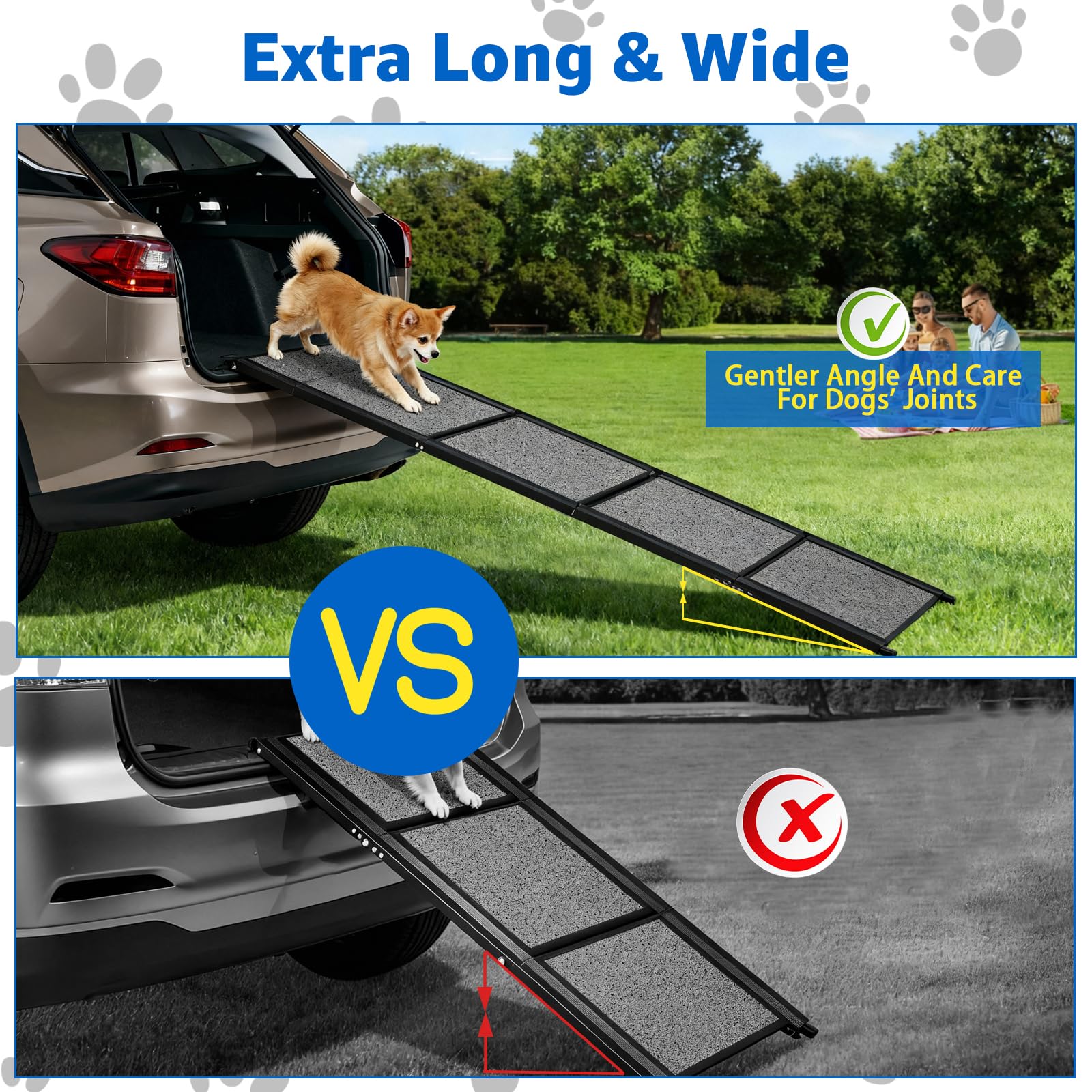 Dog Ramp for Car, Foldable Dog Ramps with Non-Slip Rug Surface Dog Car Ramp for SUV Car & Truck, Portable Dog Ramp Up to 200LBS (71" L x 20" W) - image 8