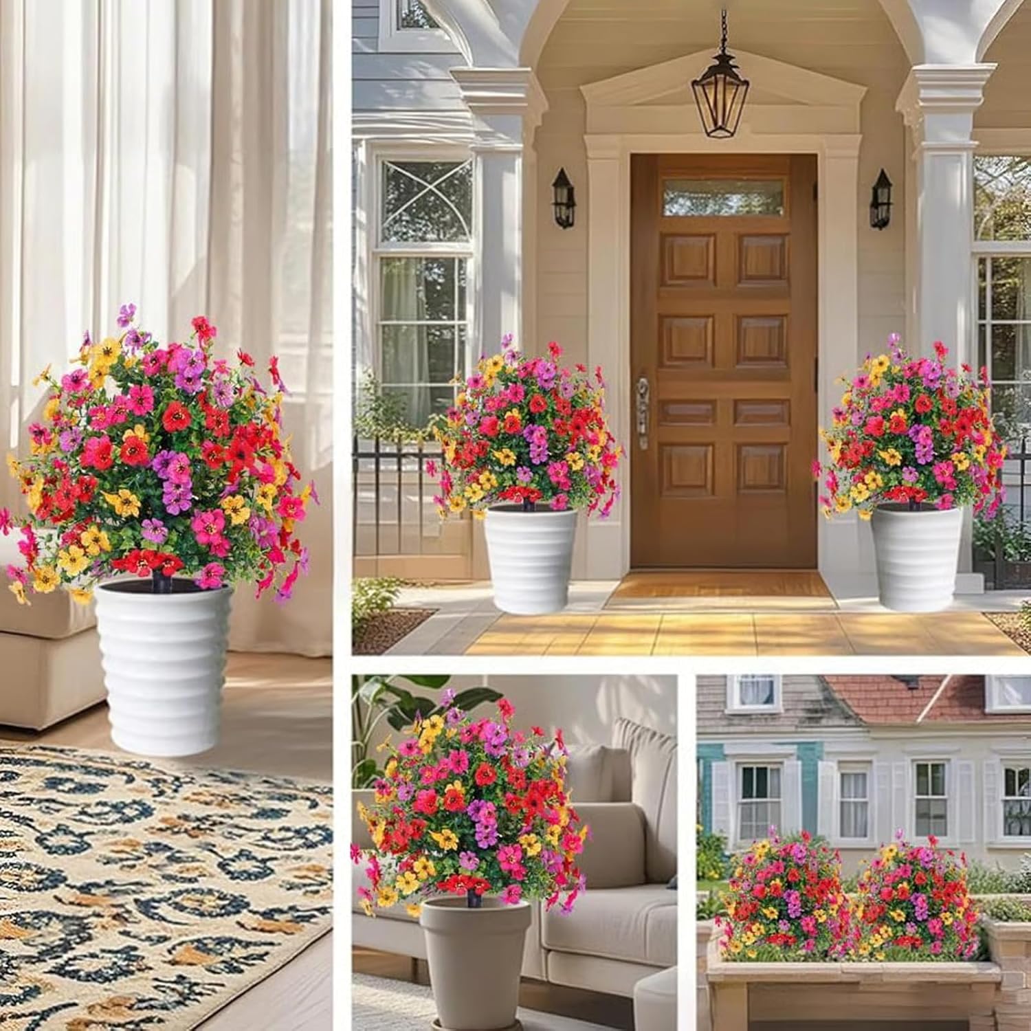 Outdoor/Indoor UV Resistant & Waterproof Artificial Flower Decor, Artificial Flower Bouquet with Ground Stakes, for Porch Patio Garden Home Yard Spring Summer Decorations (color1)