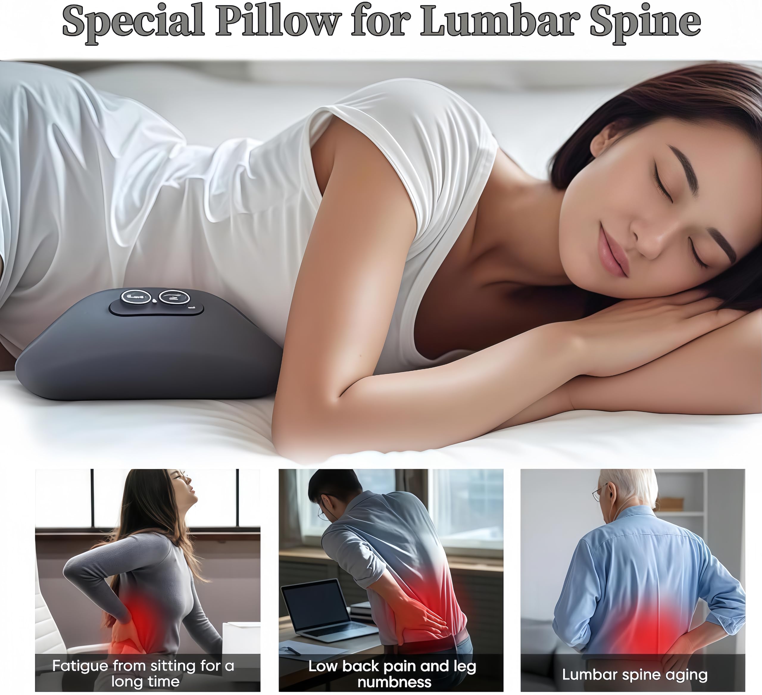 Cuscino massaggiante 3 in 1 con calore, vibrazione e stretching, in memory foam, ergonomico, per sciatica e dolori lombari, grigio