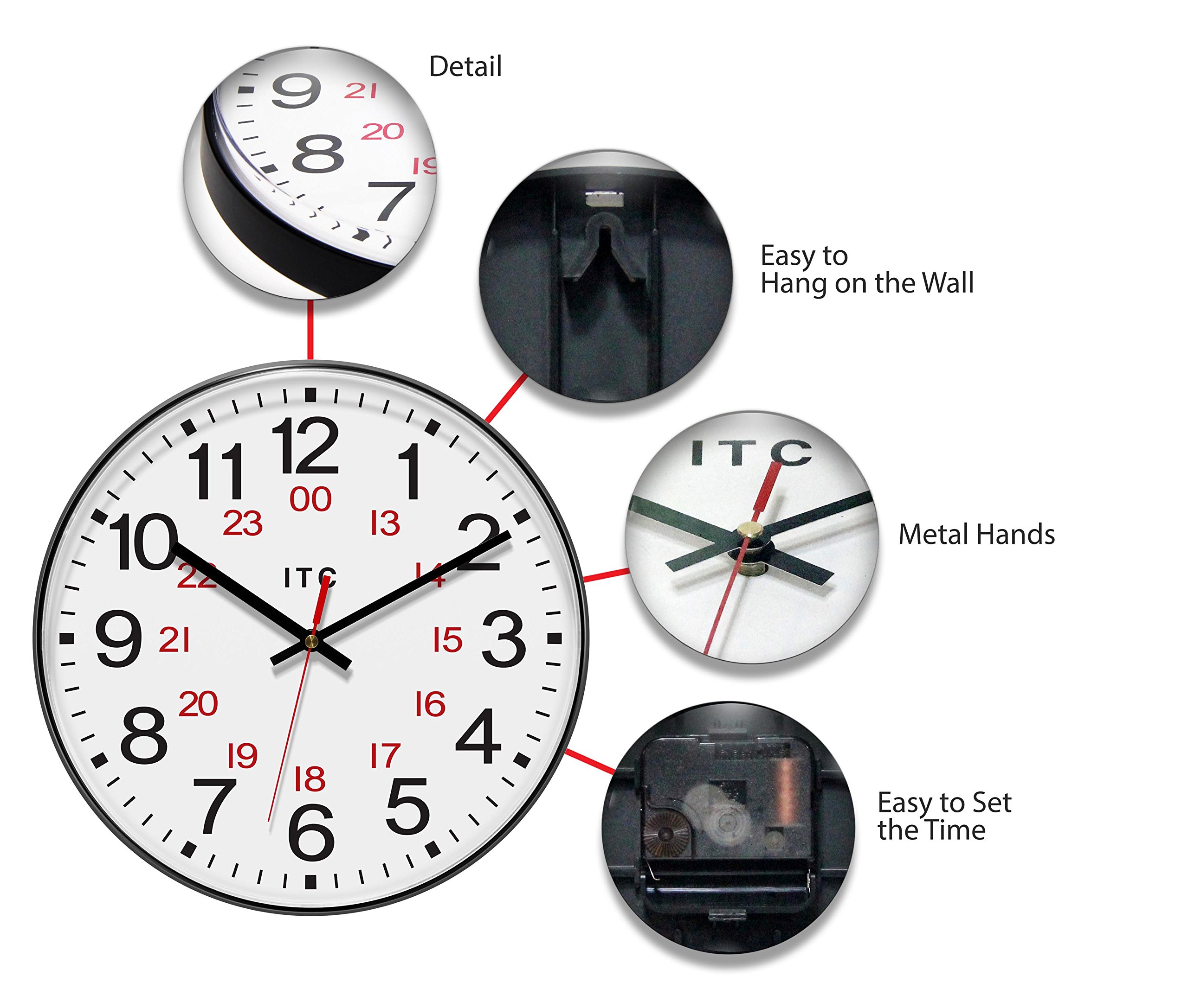 INFINITY/ITC 90/1224-1 - Reloj combinado 12/24 horas, 30,5 cm de diámetro