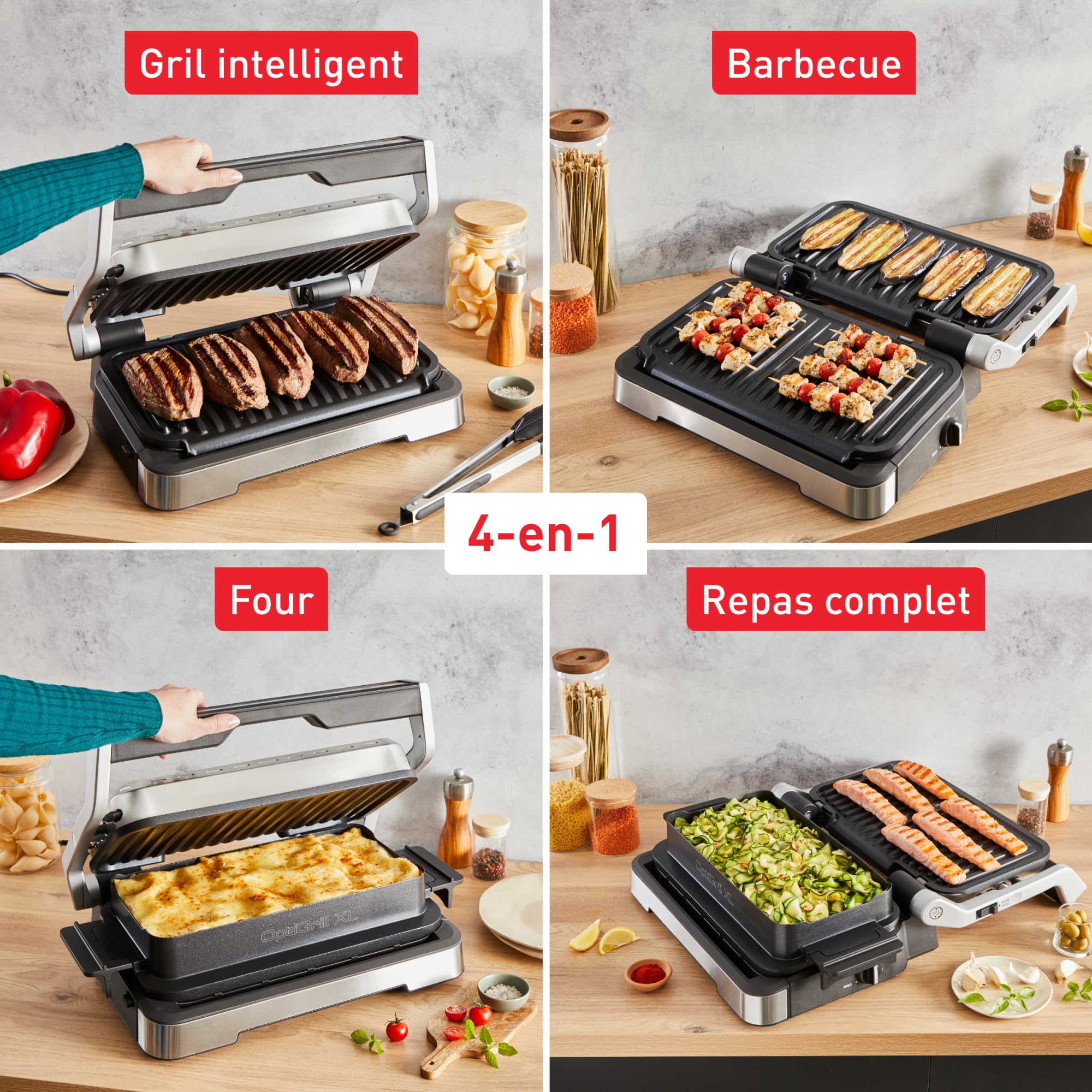 Tefal Optigrill 4 en 1 XL, Grill intelligent, Fonctions bbq, four et repas complet, 9 programmes, Mode manuel, Ouverture 180°, XL 8 personnes, GC784D10