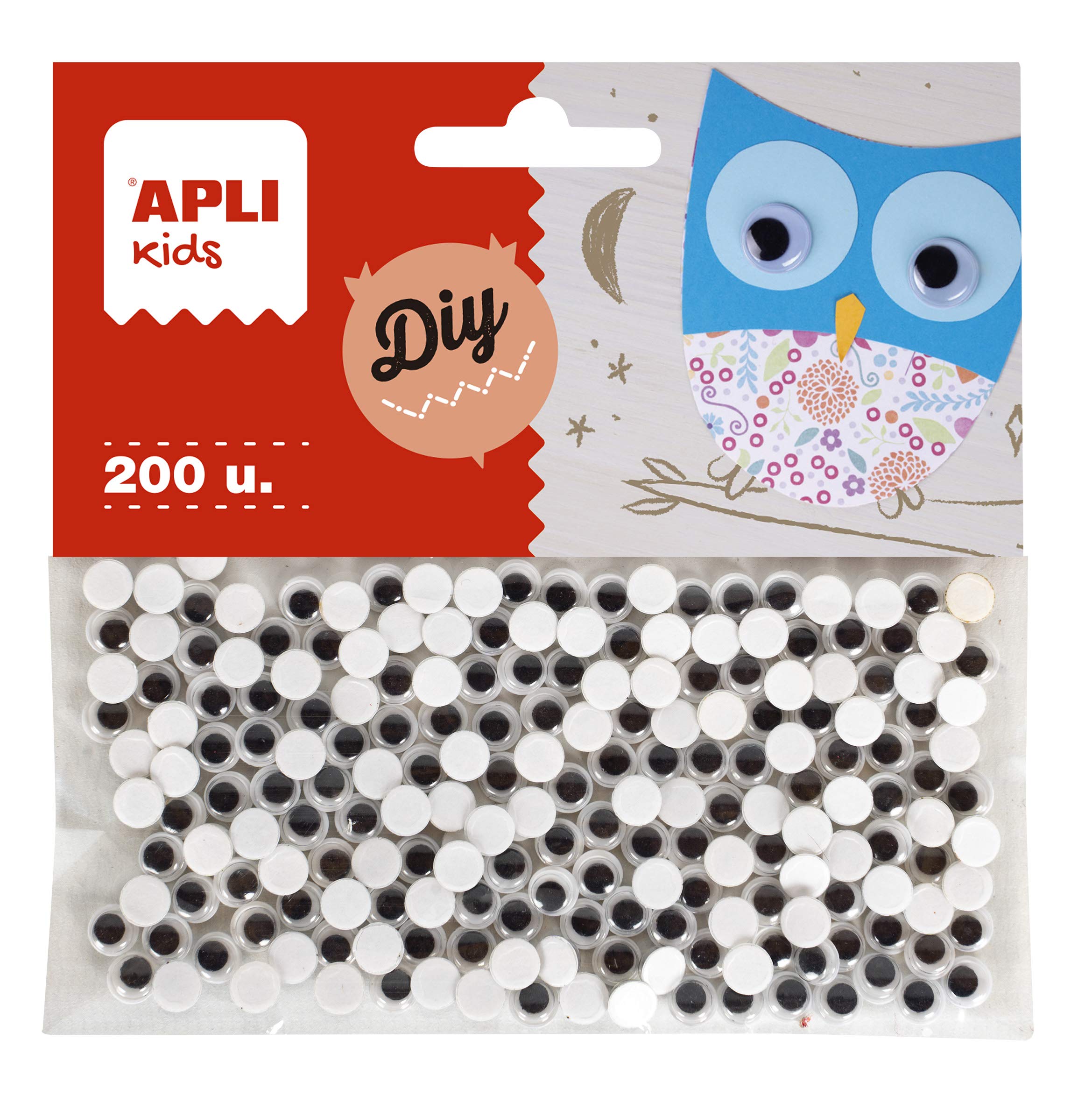 APLI 18251-​200 Yeux mobiles adhésifs noirs pour loisirs créatifs et artisanat - Taille 6 mm