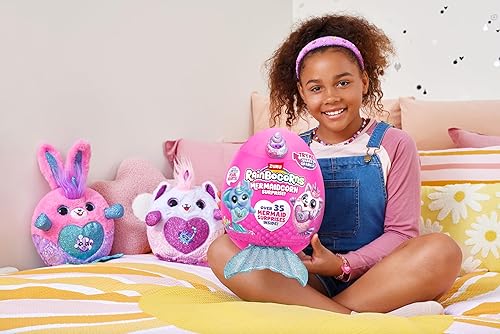Miniatura 5 de Rainbocorns Mermaidcorn (flamenco) de ZURU, peluche coleccionable, sorpresas de sirena, peluche de peluche, huevo sorpresa, calcomanías, arena