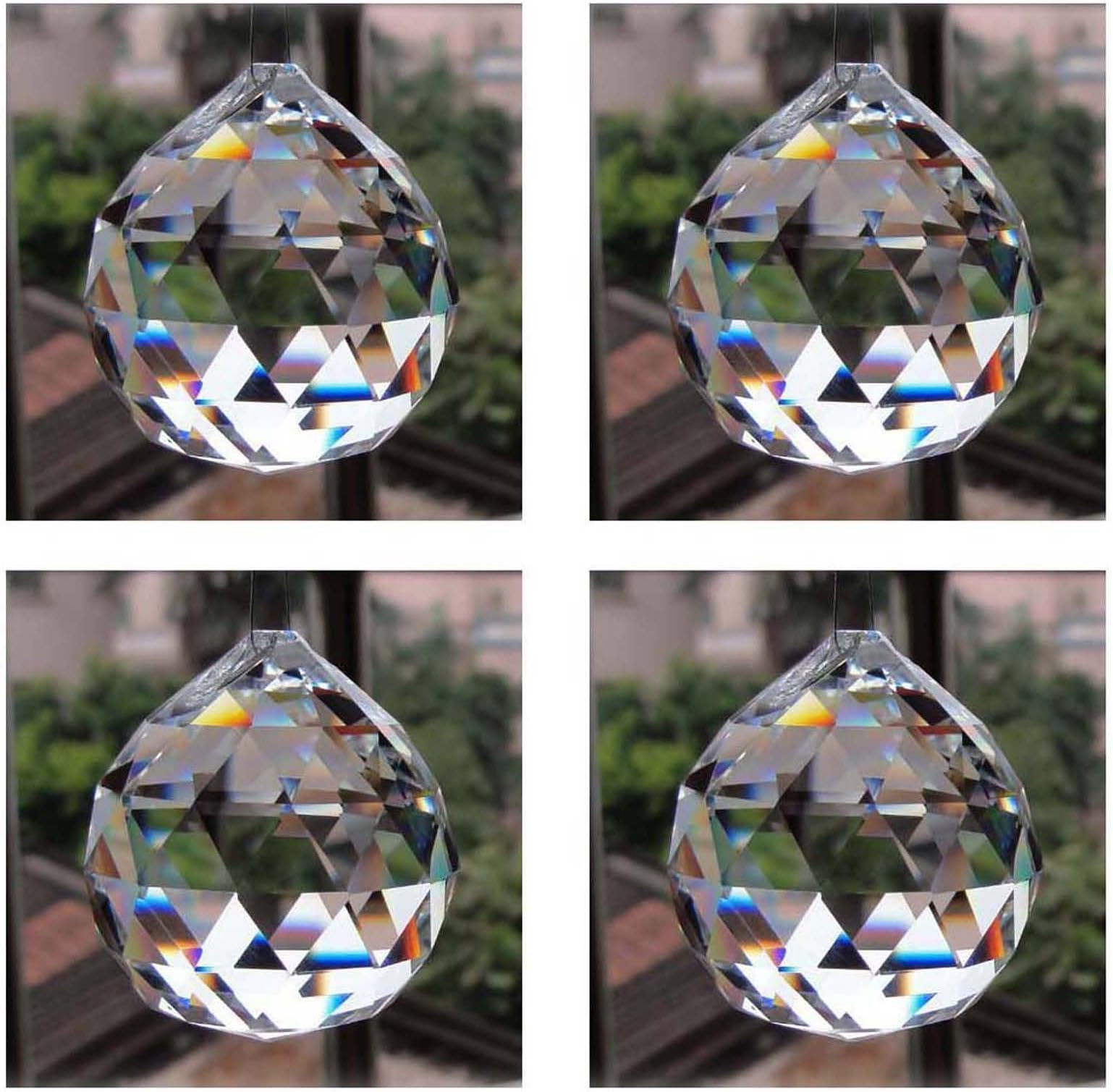 eshoppee Glass Sun Catcher Positive Energy Reiki Feng Shui Lamp Prism Rainbow Crystal Ball, 40 mm-4 Pieces