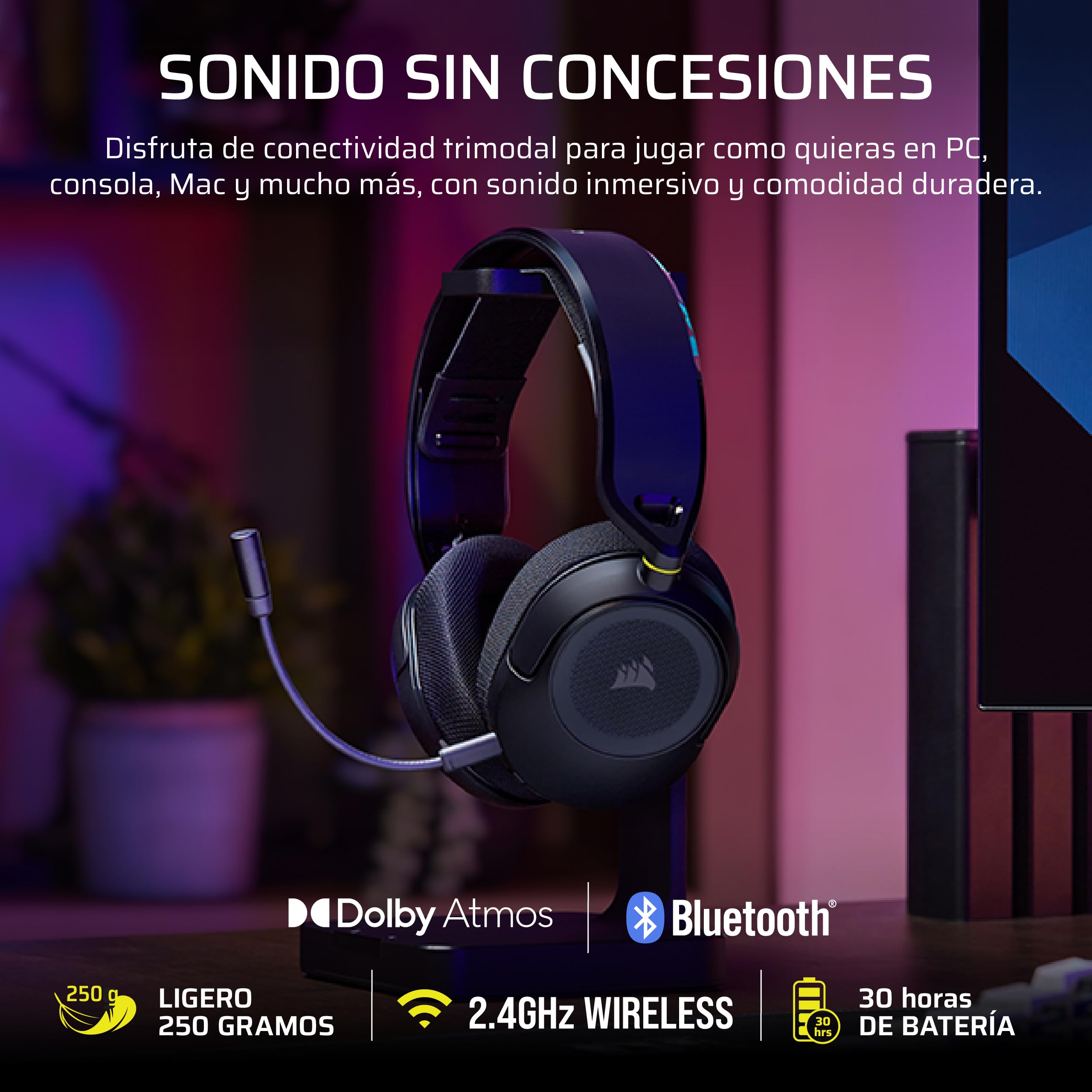 Corsair HS35 v3 Auriculares Inalámbricos para Videojuegos – Negro | 2,4 GHz y Bluetooth, Ligeros y Cómodos, Dolby Atmos - PC, PS5, PS4, Switch, Mac, Móviles
