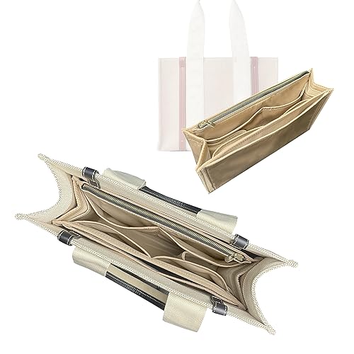 Chloe Woody Tote Insert, Premium Nylon Chloe Woody Tote Bag Organizer Insert, Chloe Medium Woody Tote Bag Insert (For Large Woody, Beige)