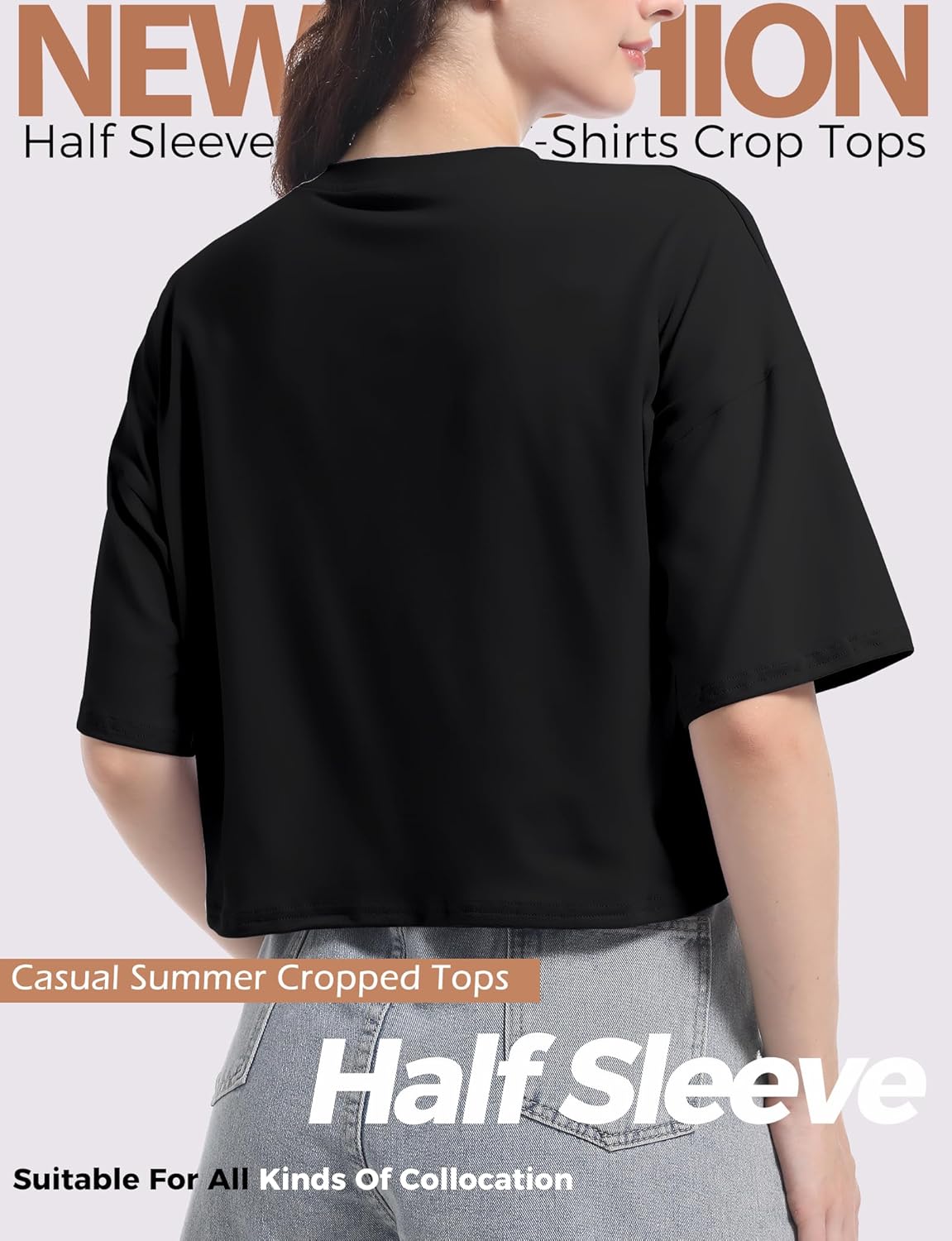 Women's Basic Crop Top Drop Shoulder T Shirt Half Sleeve Cropped Tee Crewneck Short Sleeve Casual Summer Solid Crop Tops - Image 3