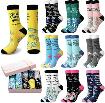 10/20/30 Pairs Christian Socks with Inspirational Words Flower Religious Gifts Jesus Bible Verse Socks for Men Women Pastor