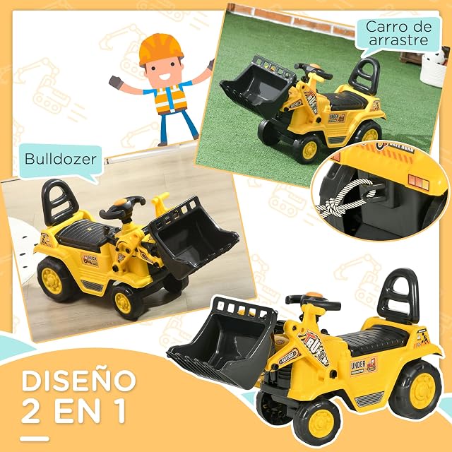 Foto 3 de 8 de HOMCOM Tractor sin Pedales para Niños 18-48 Meses 80x26,5x39 cm Amarillo