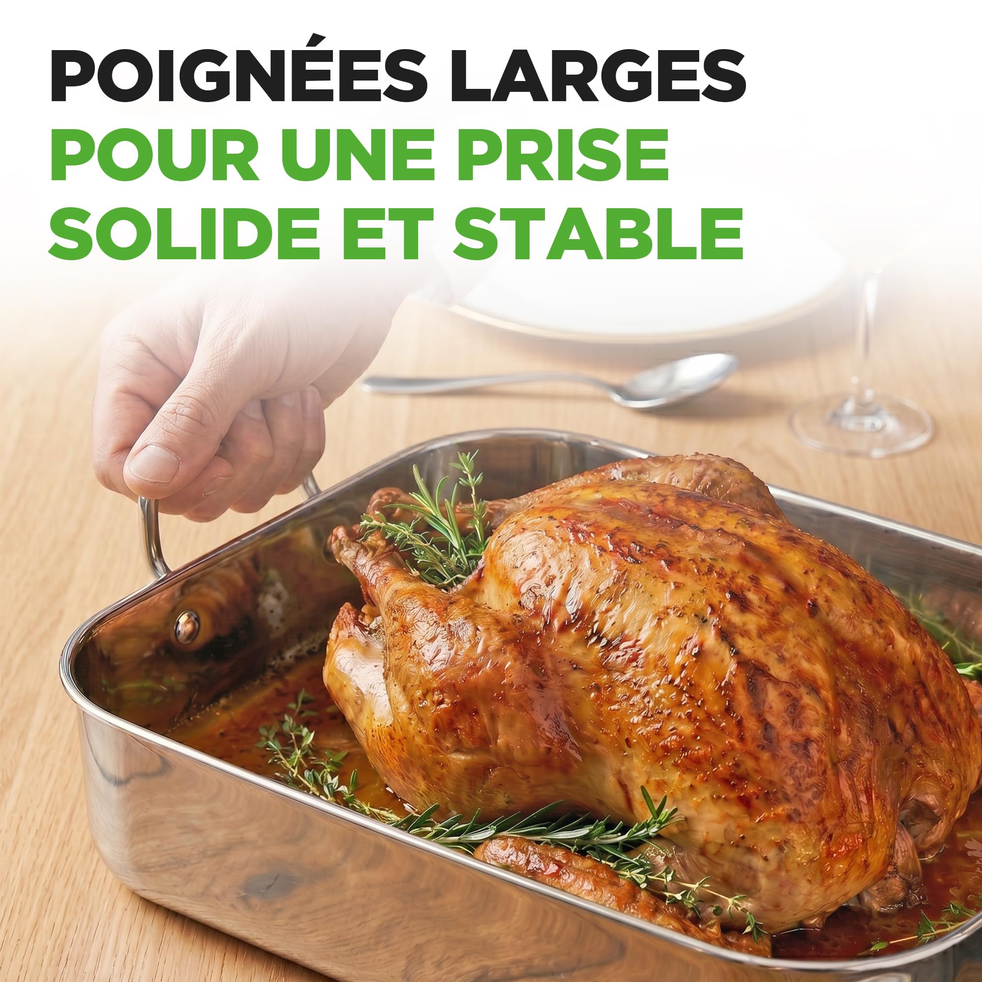 NutriChef Plat à Rôtir en Acier Inoxydable de 36 cm avec Grille en Fil Poli – Plat a Rotir avec Grille avec Poignées Intégrées - Ustensile de Cuisson Robuste pour Dinde, Poulet, Viandes, et Plus