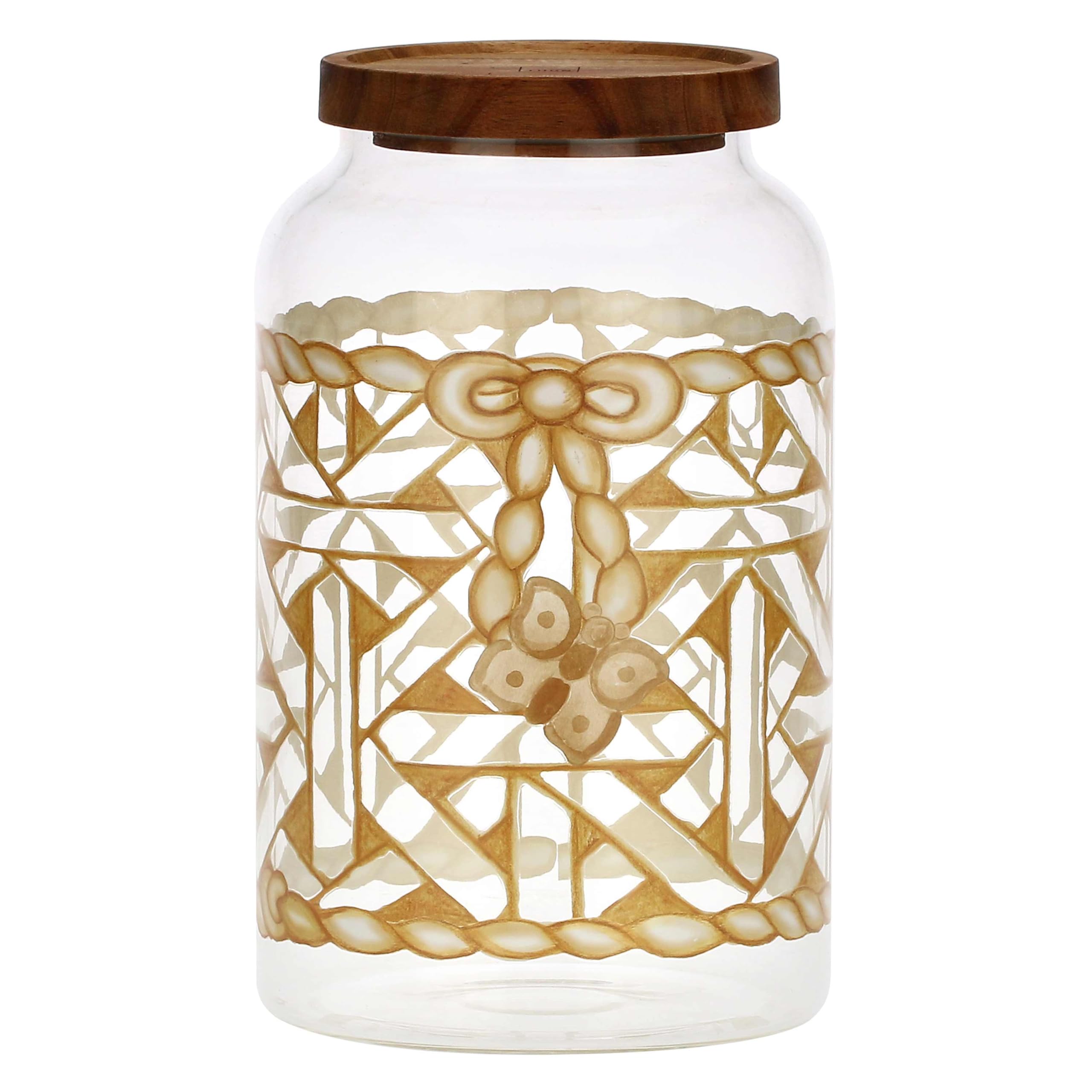 THUN, Biscottiera e Barattolo in Vetro, Tappo in Acacia, Guarnizione in Silicone, Linea AbbracciAMI, Biscottiera da Collezione, Idea Regalo per Natale, 3 L, Ø 14 cm, 23.3 cm h con tappo