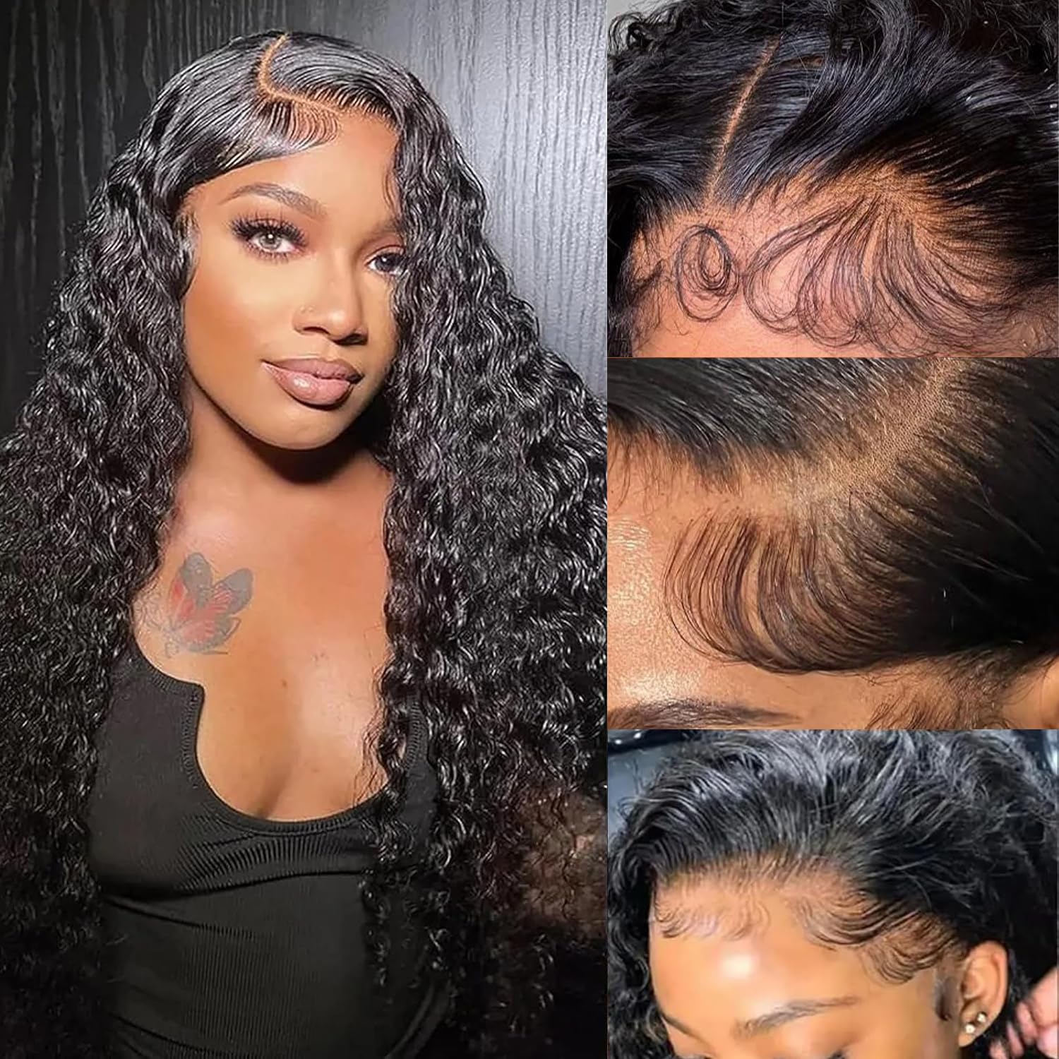 Echthaar Perücke 13x4 HD Lace Front Wig Human Hair Deep Wave 180% Density Brazilian Wigs with Baby Hair Schwarze Perücke Damen Glueless Deep Wave Wig Human Hair Pre Plucked Perücke Damen