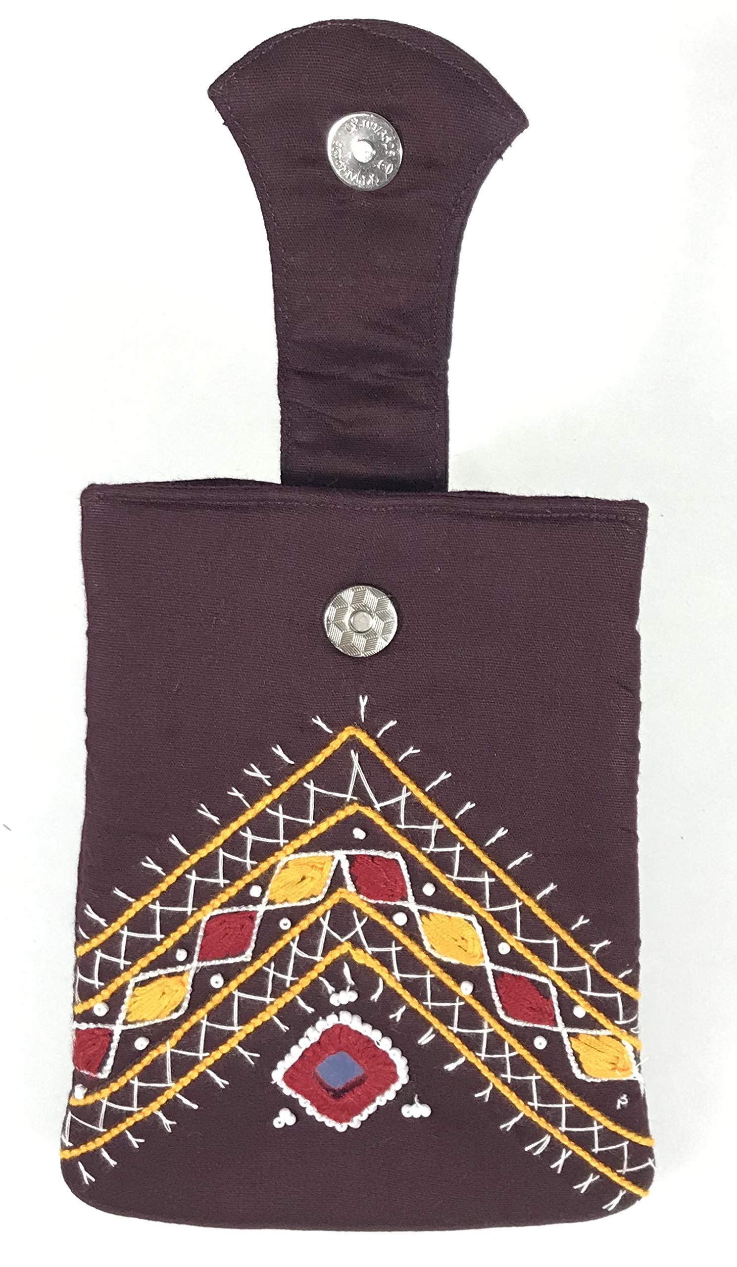 SriShopify Handmade Ethnic Soft Cotton Saree Mobile Pouch Flower Mobile Cover Waist Clip Saree Hook Ladies Purse Gift for Girls (Grey) 1