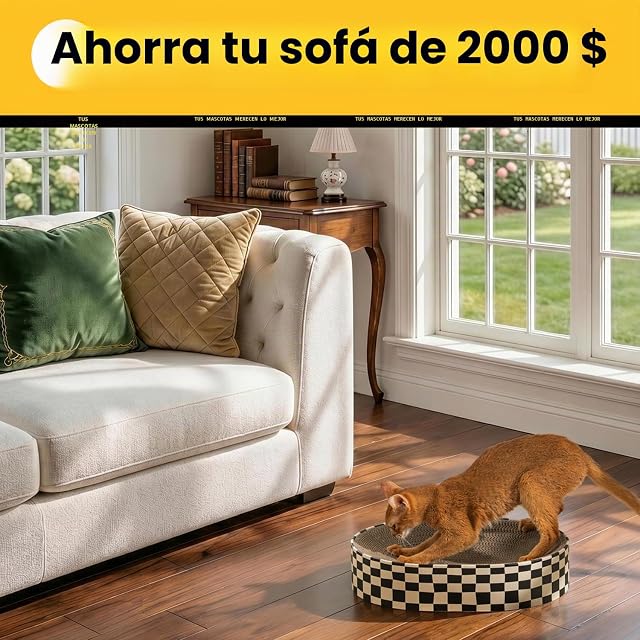 Foto 2 de 8 de Conlun Rascador Gatos 2 en 1 Óvalo, Protege tu Sofá Cama Antiarañazos, Cartón Ondulado Reciclable, 43x33x10cm