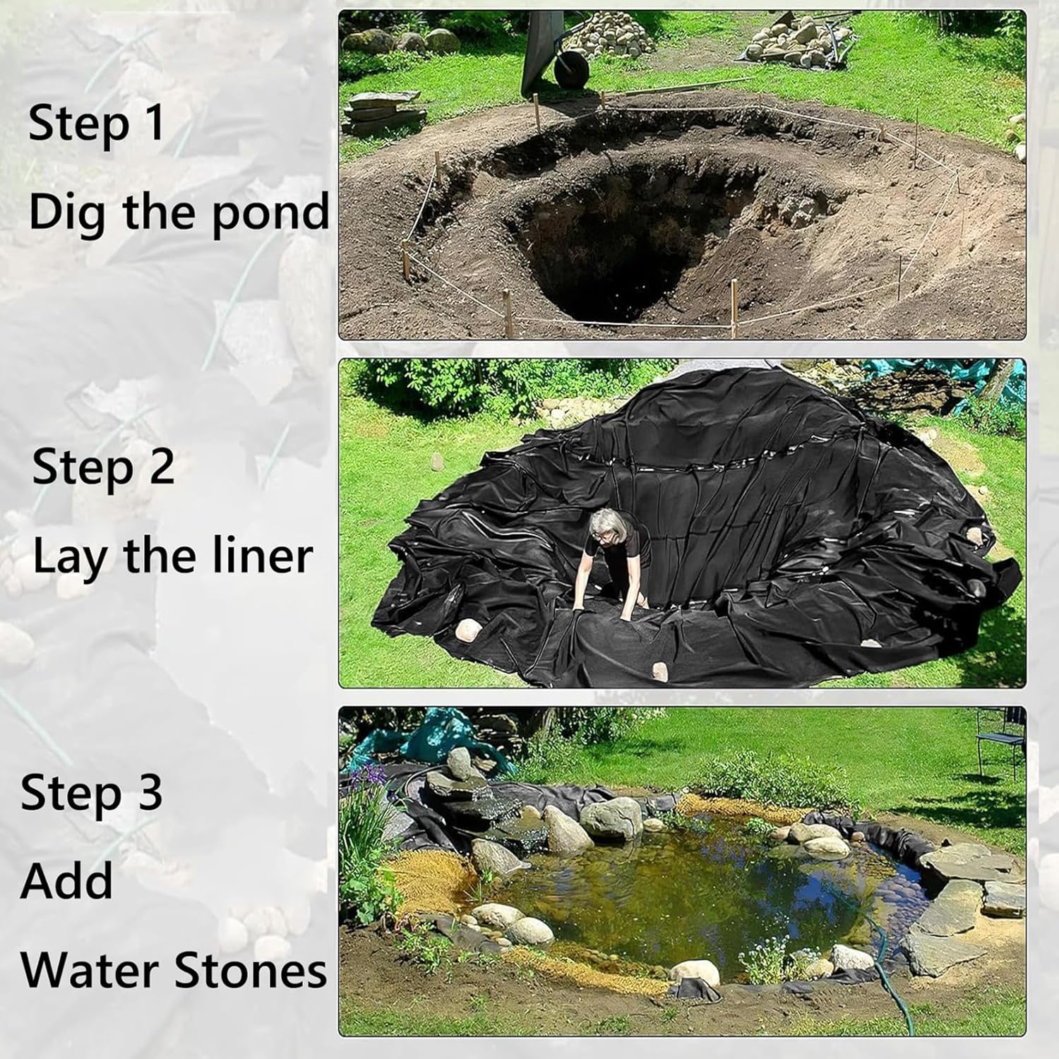 Small Pond Liner Liners for Outdoor Ponds Black Liner Waterfall Fish Garden Fountain Durable，Durable Black Pond Liner 2x6m - Flexible PVC for Water Gardens, Koi Ponds, Fountains & Waterfalls