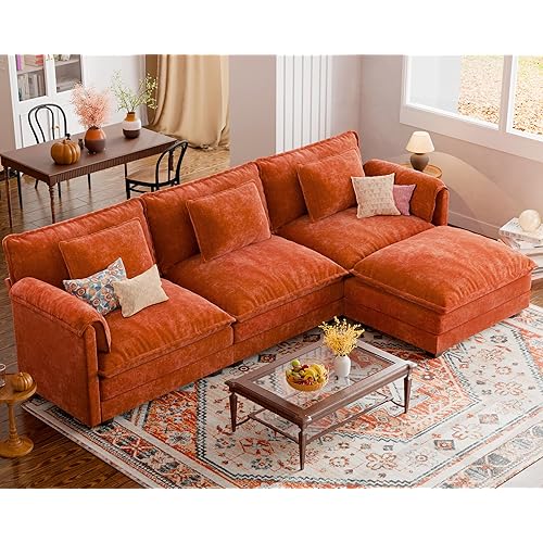 ELUCHANG Oversized 113" Modular Sectional Sofa, Comfy Cloud Couch, L Shaped Deep Seat Sofa Couches for Living Room, 4-Seater Modern Sofa with Movable Ottoman, DIY Combination - Chenille Terracotta