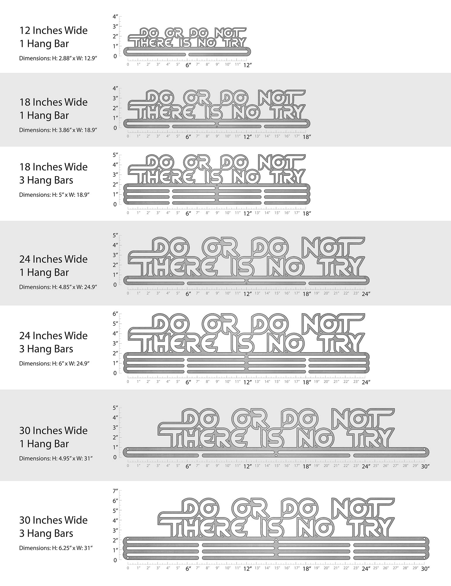 Allied Medal Hangers Colgadores de medallas aliados – Do or Do No, There Is No Try – Varios tamaños Disponibles – Soporte de medallas Expositor - AX-AY-ABHI-84185, 18" Wide with 1 Hang Bar