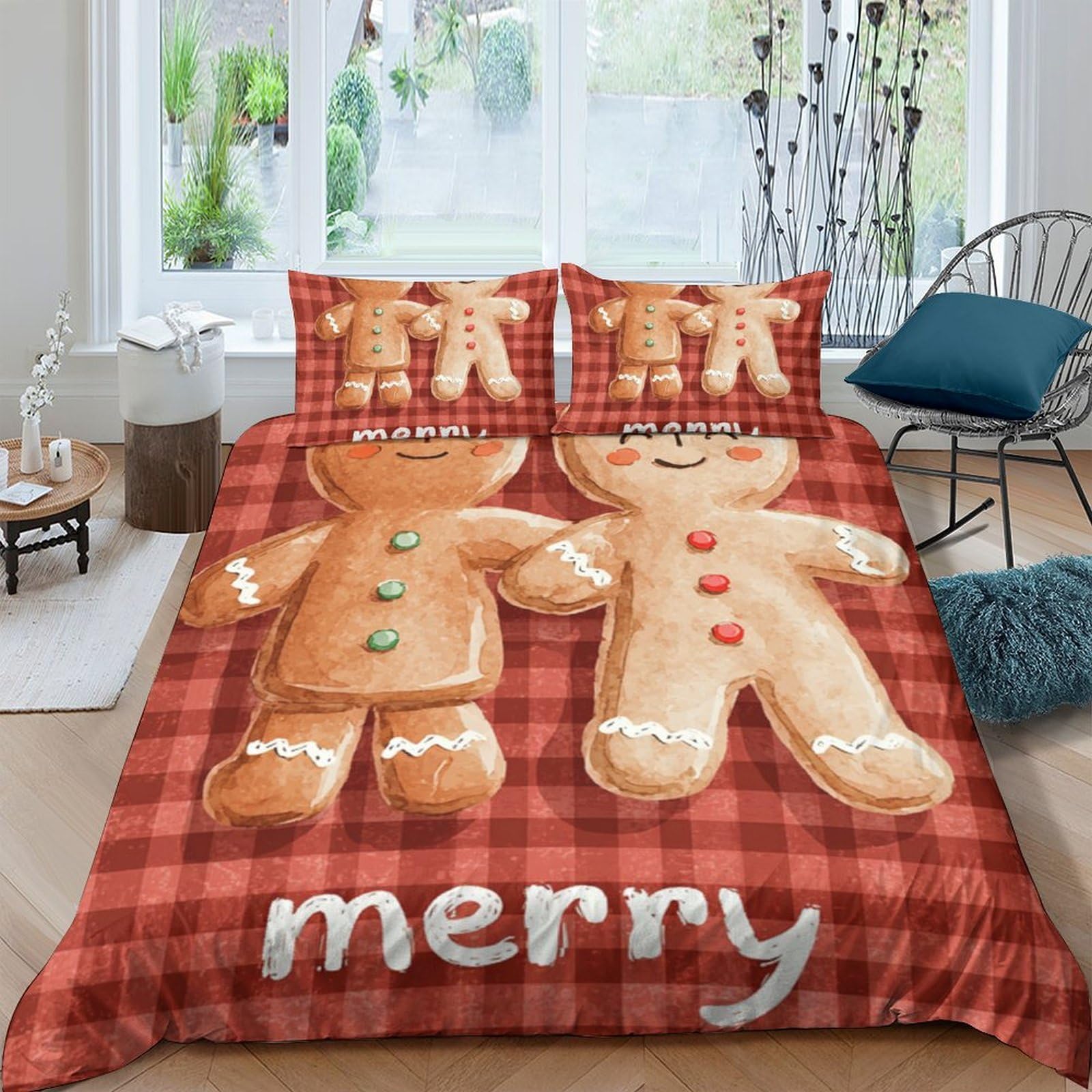 Ctjqhvkz Style-8 3D Printed Gingerbread Couple Fitted Sheet Microfiber Christmas Plaid Bed Cover Anti-Slip For Bedroom Guestroom Decor Single（135X200cm）