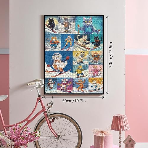 Vista 4 de Rompecabezas de gatos para adultos de 1000 piezas en adelante, colección de rompecabezas divertidos de PICKFORU póster de esquí de gatito