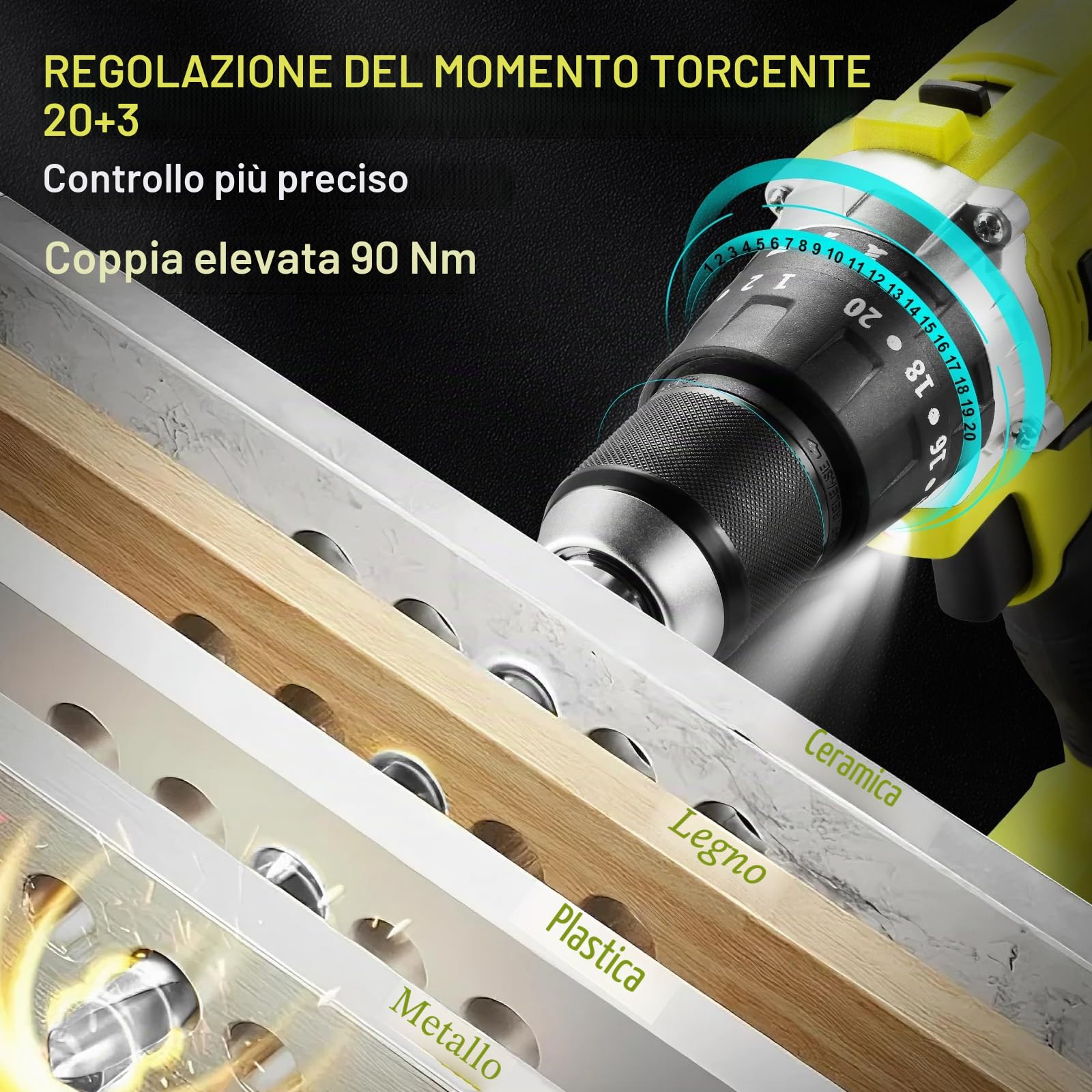 DEWINNER Percussione Batteria 21V,90Nm Trapano Avvitatore a Batteria con 2 Batterie 4Ah, 20+3 Coppie, 13mm Mandrino, 2 Velocità, 39 Accessori e Valigetta, per Casa Riparazione, Fai da te