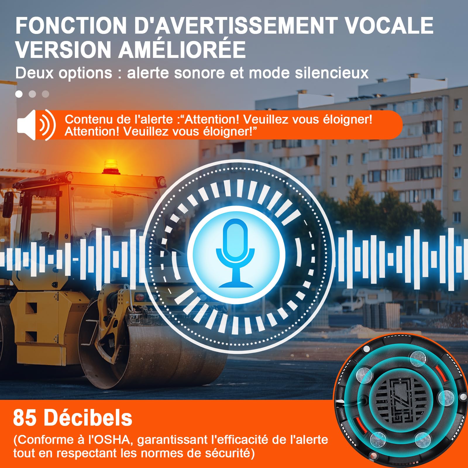 AnTom Gyrophare LED 12V 24V Jaune avec Fonction d'Alerte Vocale, Lumière d'Avertissement, Câble de 3 Mètres et Double Interrupteur pour Camion, Tracteur, SUV, Voiture de Golf, Véhicules d'Urgence