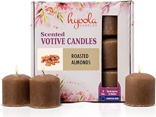 Hyoola Velas Votivas con Perfume - Velas Perfumadas con Aroma a Almendras Tostadas - Marrón Claro - 12 Horas de Combustión - Pack de 9 Velas Aromáticas - Hechas en Europa