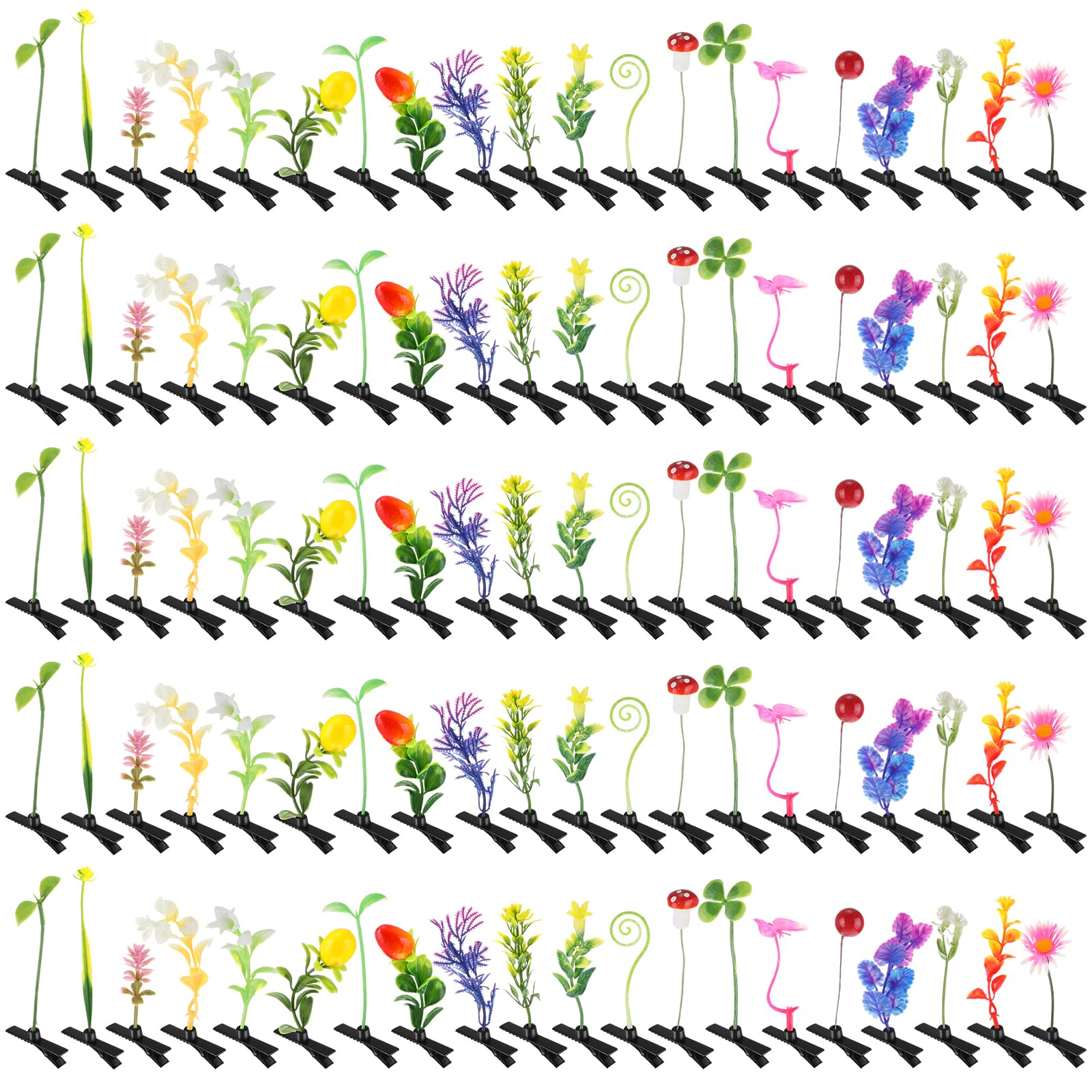 Tigeen 100 Pieces Bean Sprout Hair Clip Funny Plant Hairpins Grass Flower Butterfly Mushroom Hair Accessories (Plant)