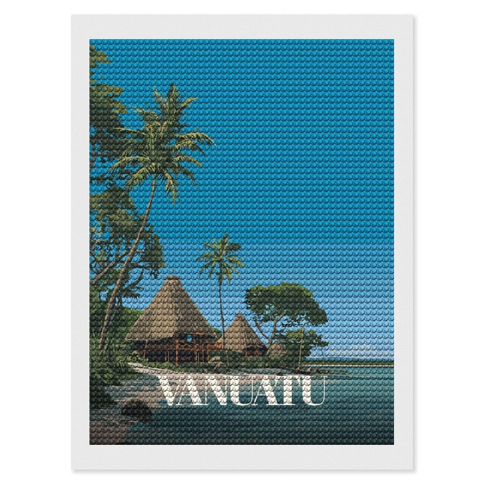 Junmoney Vanuatu Travel Poster Art Diamond Painting Canvas Kit 12"x16", Leisure Activity, Aesthetic Room Decor, with Tool Kit, DIY, Gift