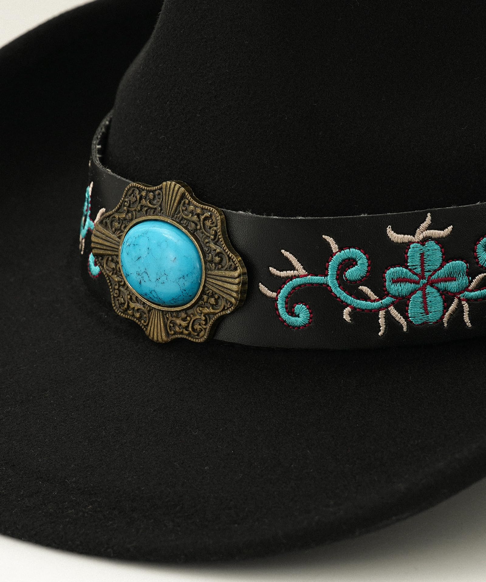 Cappello da Cowboy Retrò In Feltro Da Uomo E Da Donna, Stile Western da Cowboy e Da Cowgirl con Tesa Larga e Arrotolata con Cintura Ricamata