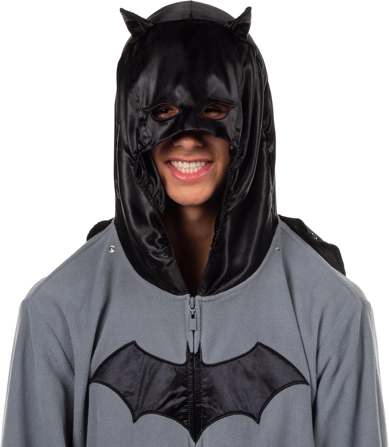 INTIMO Batman Costume Union Suit Men's Onesie One Piece Pajama Outfit With Mask Hood and Cape - Image 3