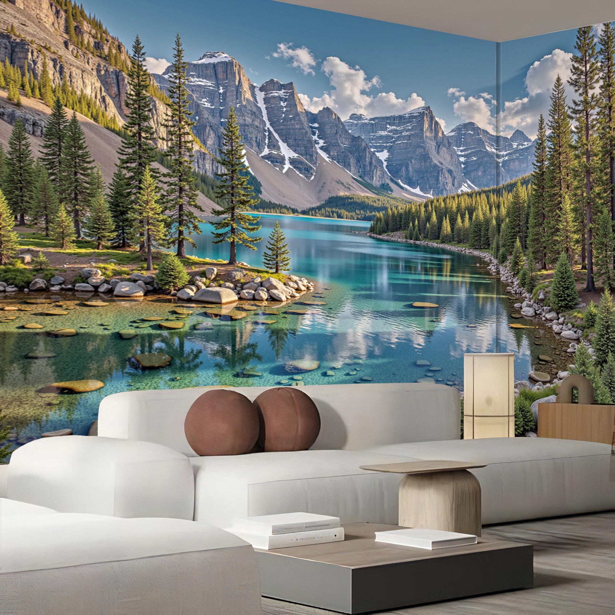 Papier peint panoramique montagne et rivière paysage de printemps salon 250x175cm