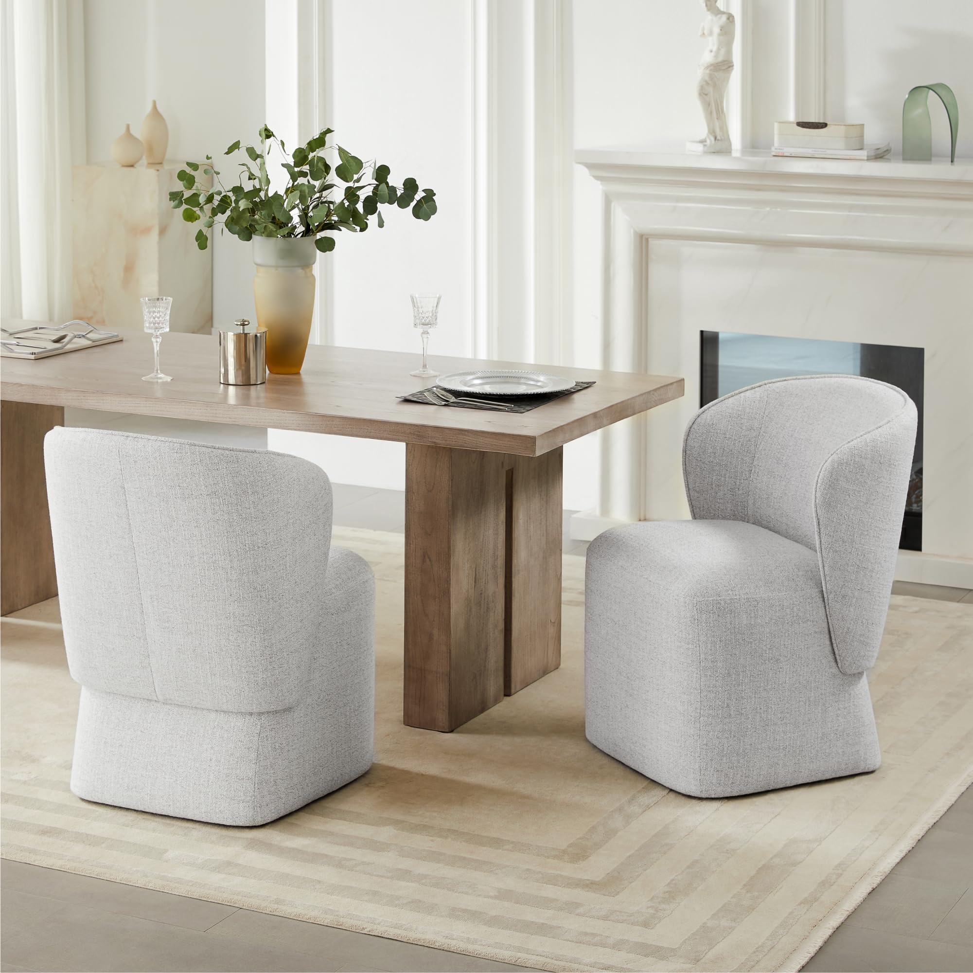 KISLOT Upholstered Dining Chairs with Wheels in Light Grey