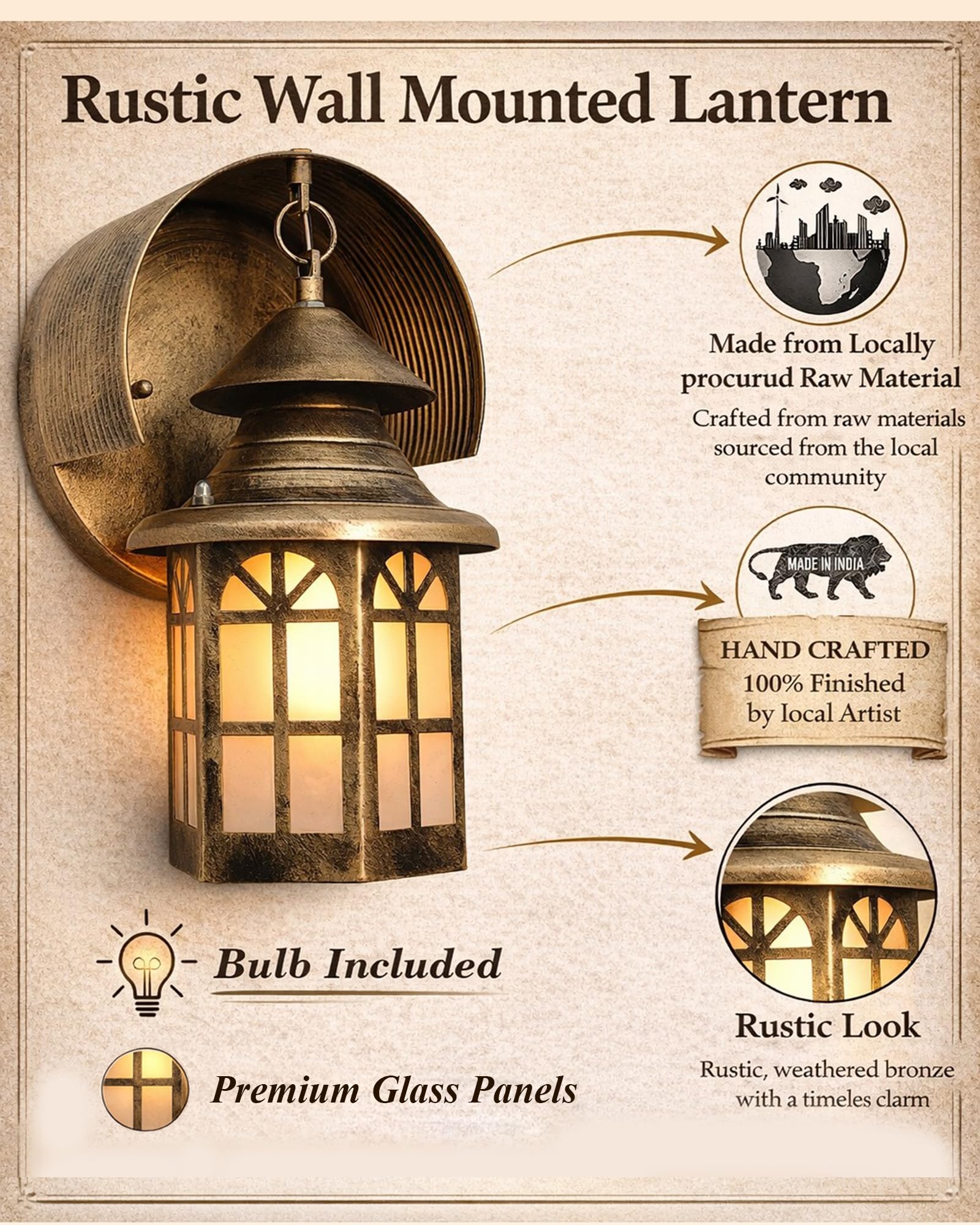 Rustic Outdoor Wall Lamp - Vintage Style -5