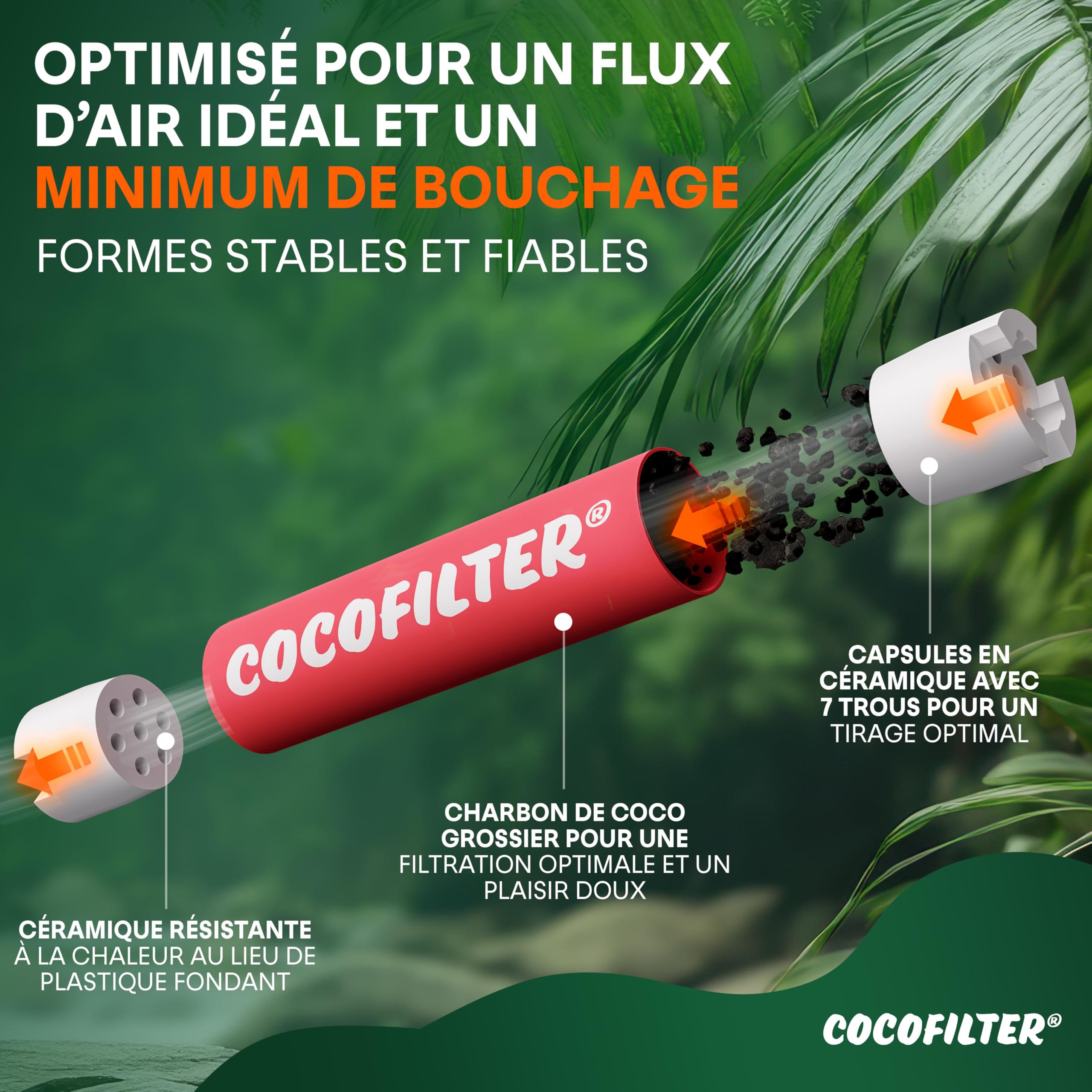 Filtres au charbon actif 6mm en coque de coco [500 + 50 pcs.] | 550 Filtres slim naturels avec embouts en céramique pour cigarettes roulées, 27mm chacun, dans un sachet refermable